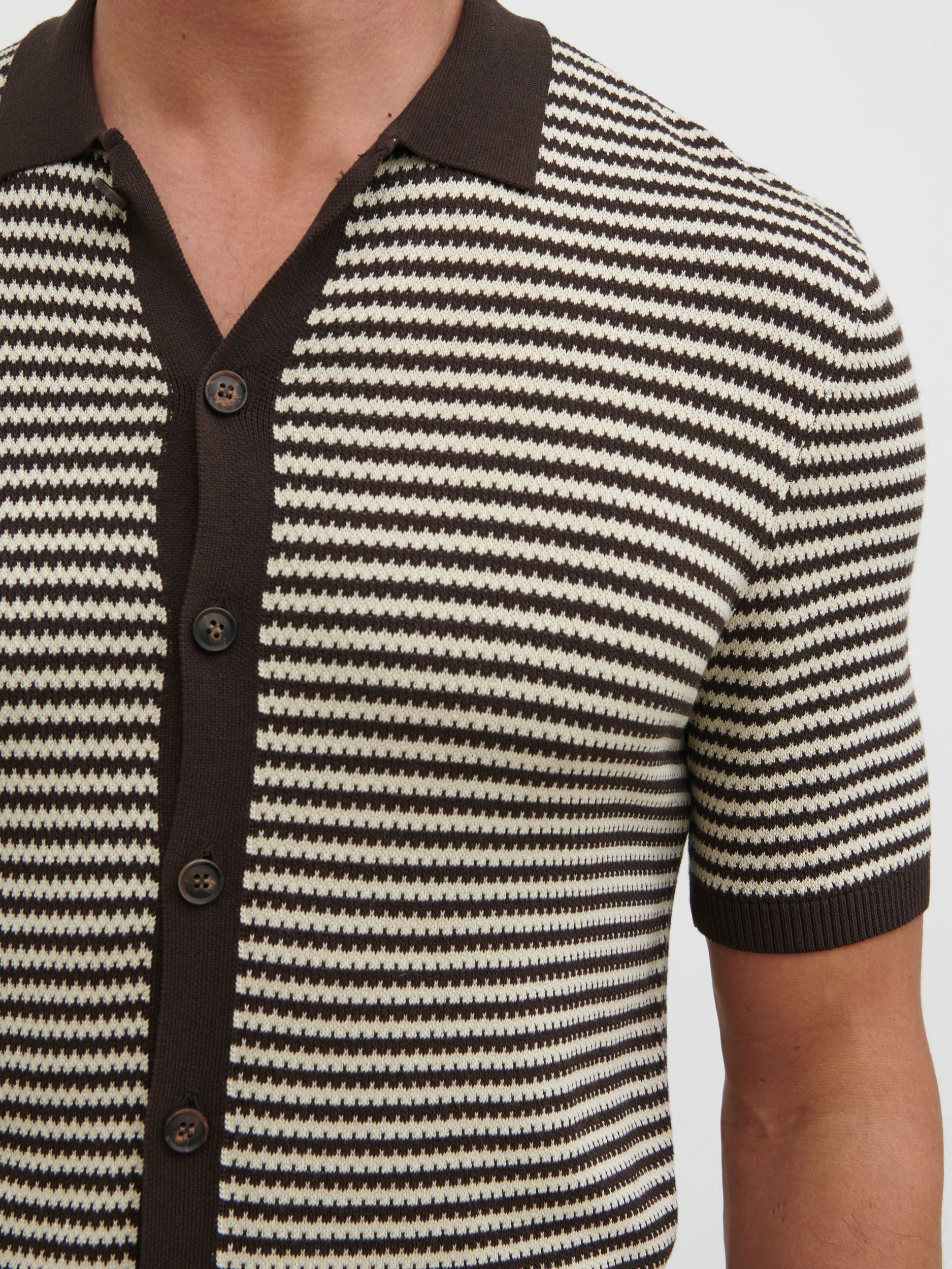 Aidan Knit Shirt - Chocolate Brown and Cream - Image 3