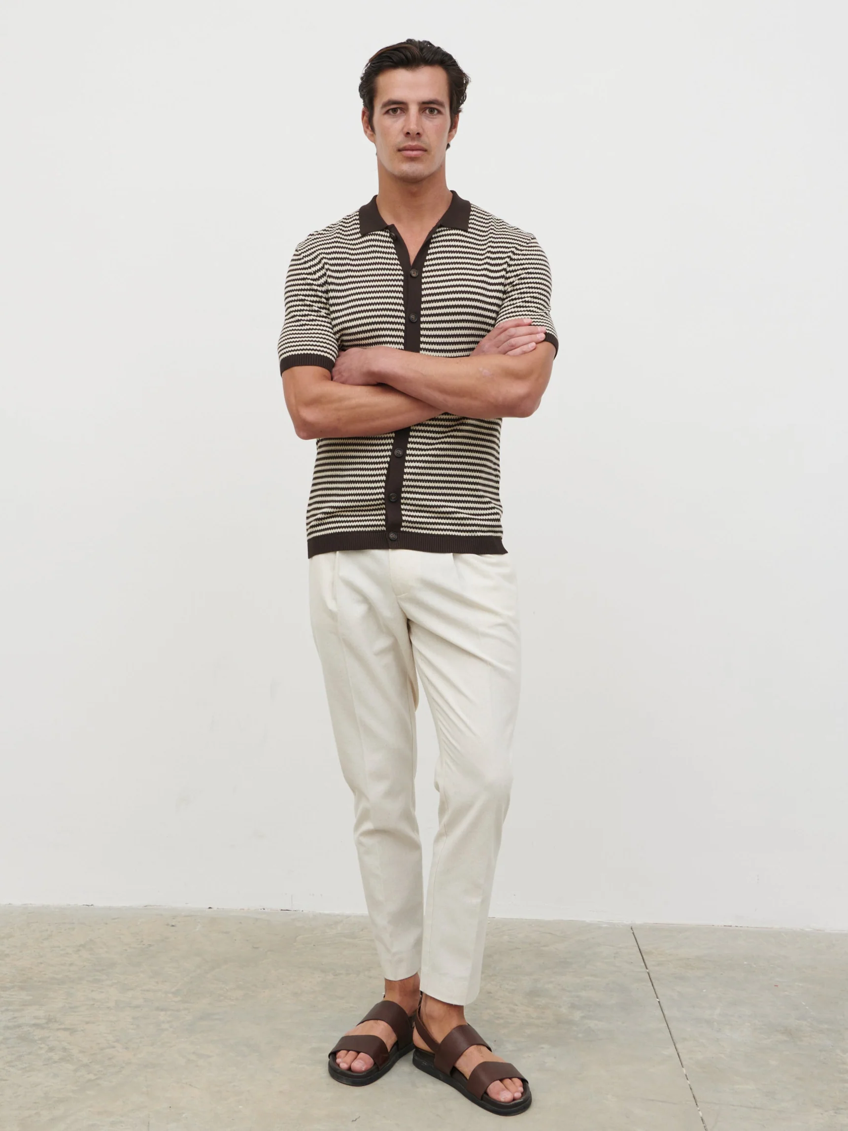 Aidan Knit Shirt - Chocolate Brown and Cream - Image 5