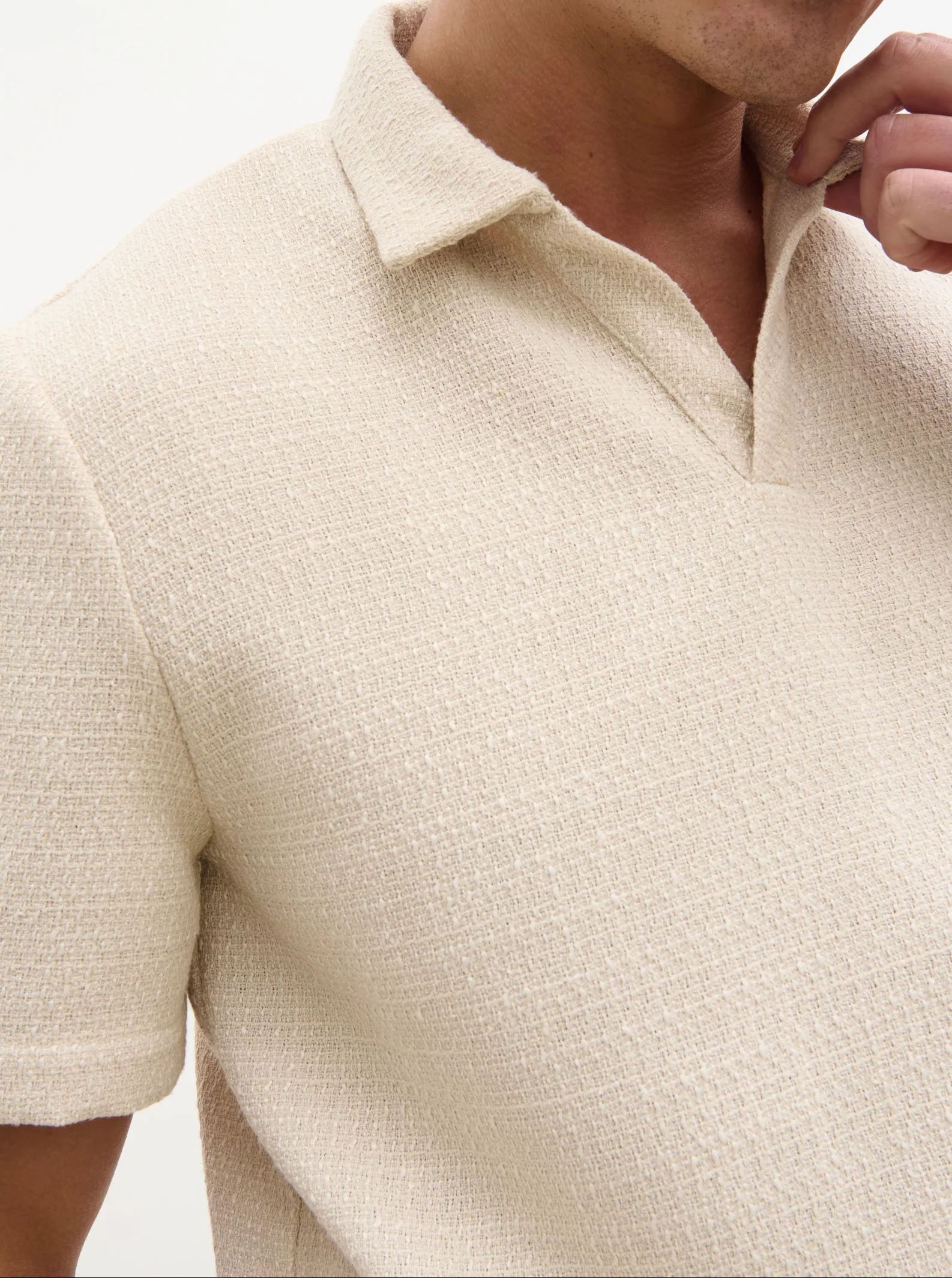 Alexander Textured Jersey Short Sleeve Shirt - Beige - Image 4
