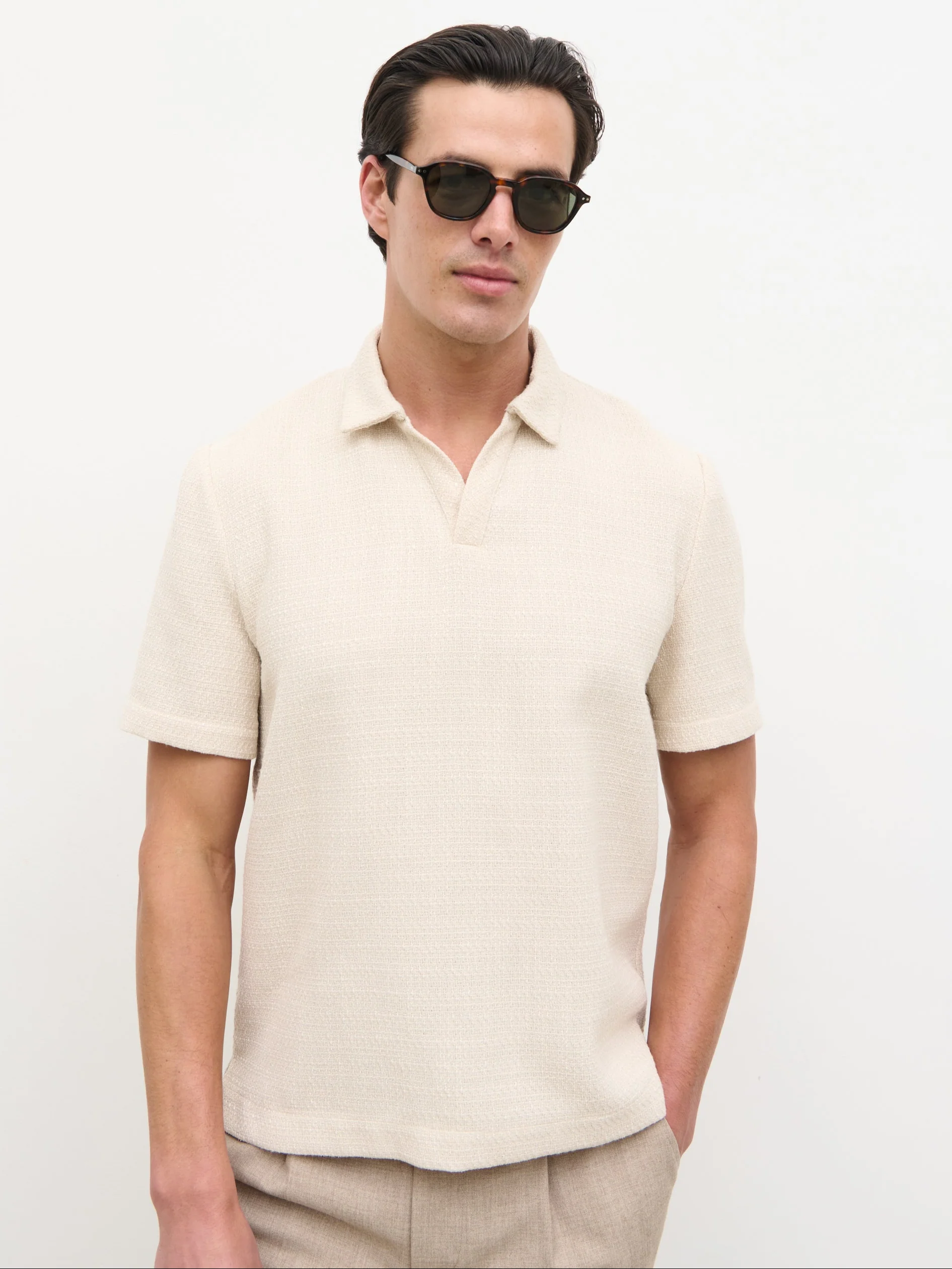 Alexander Textured Jersey Short Sleeve Shirt - Beige - Image 6