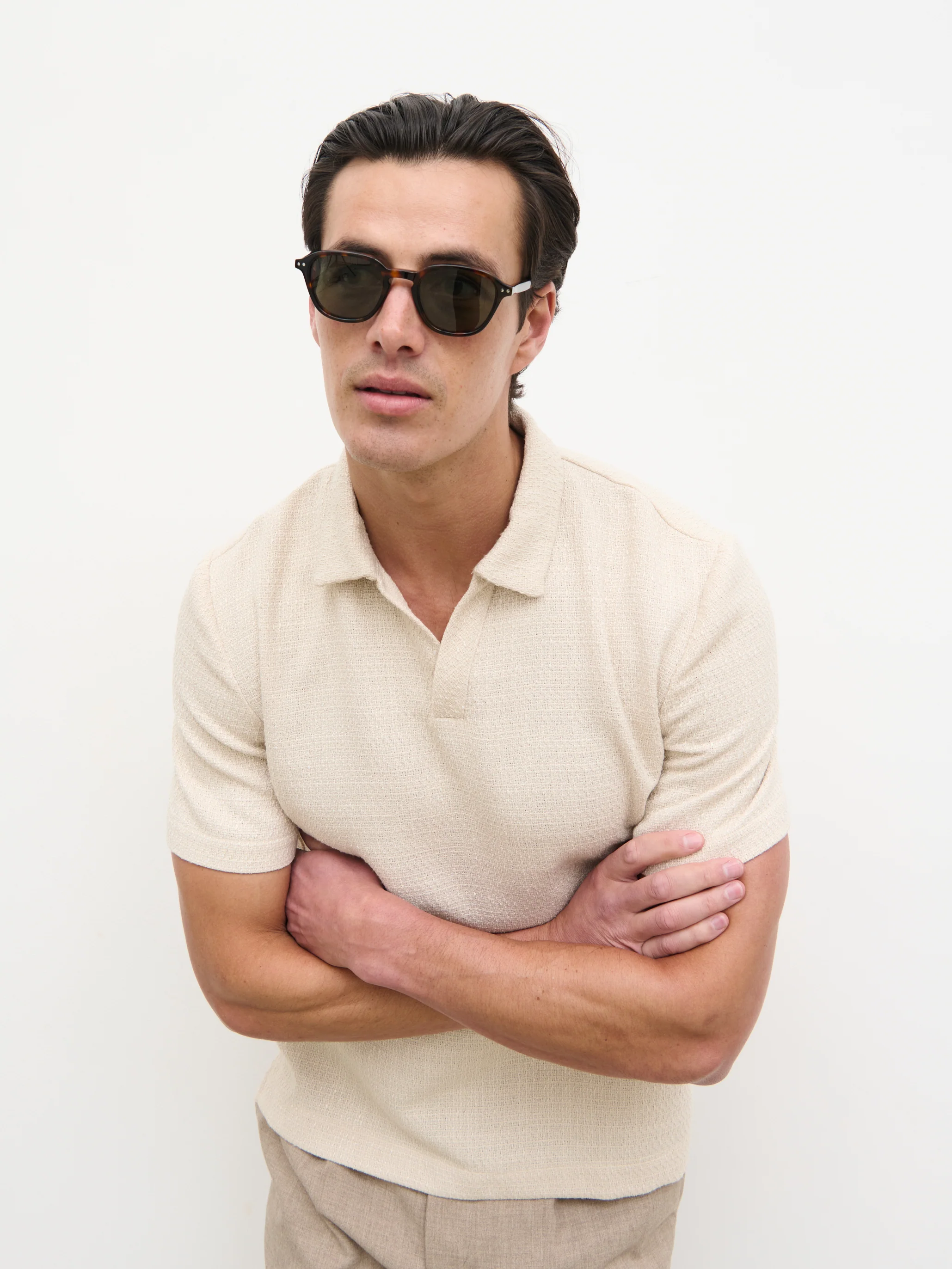 Alexander Textured Jersey Short Sleeve Shirt - Beige - Image 8