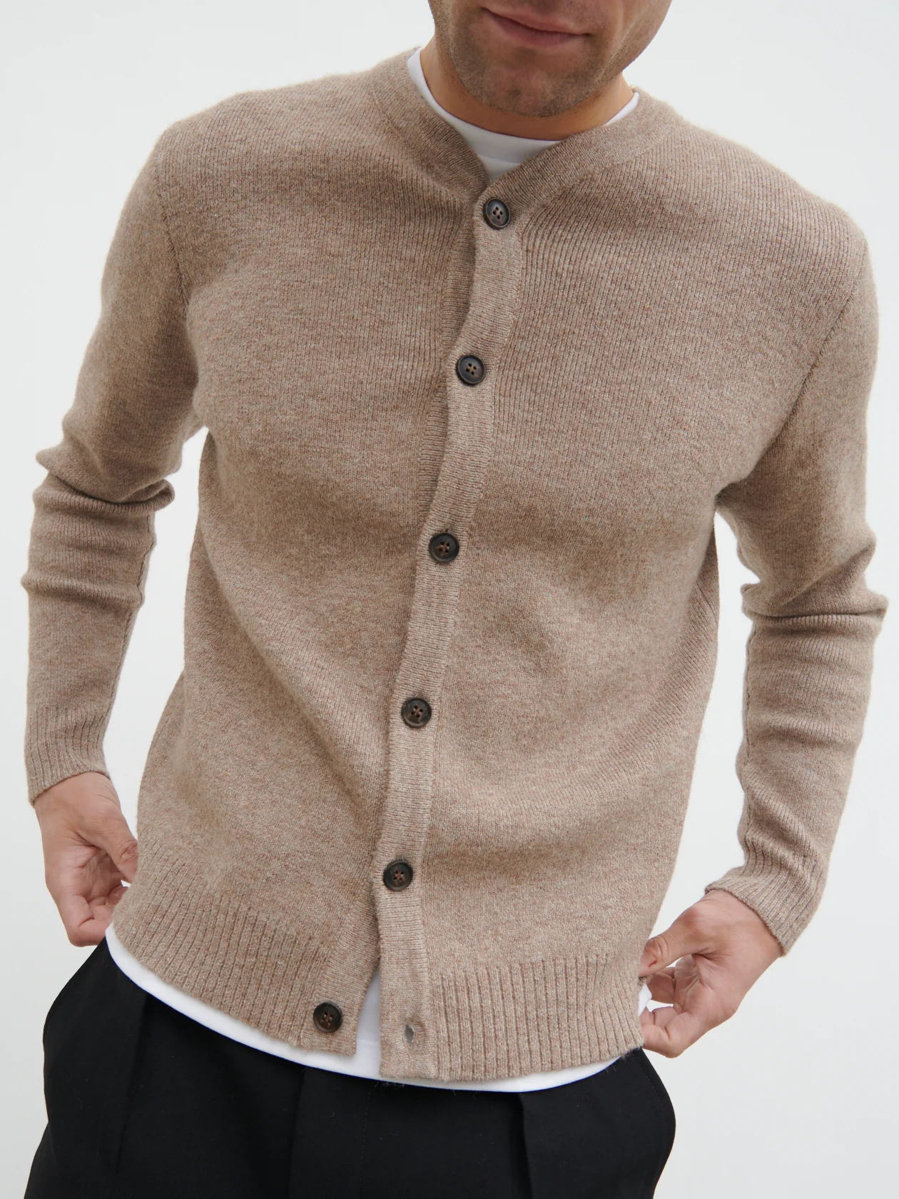 Alfie Collarless Knit Bomber - Beige - Image 3