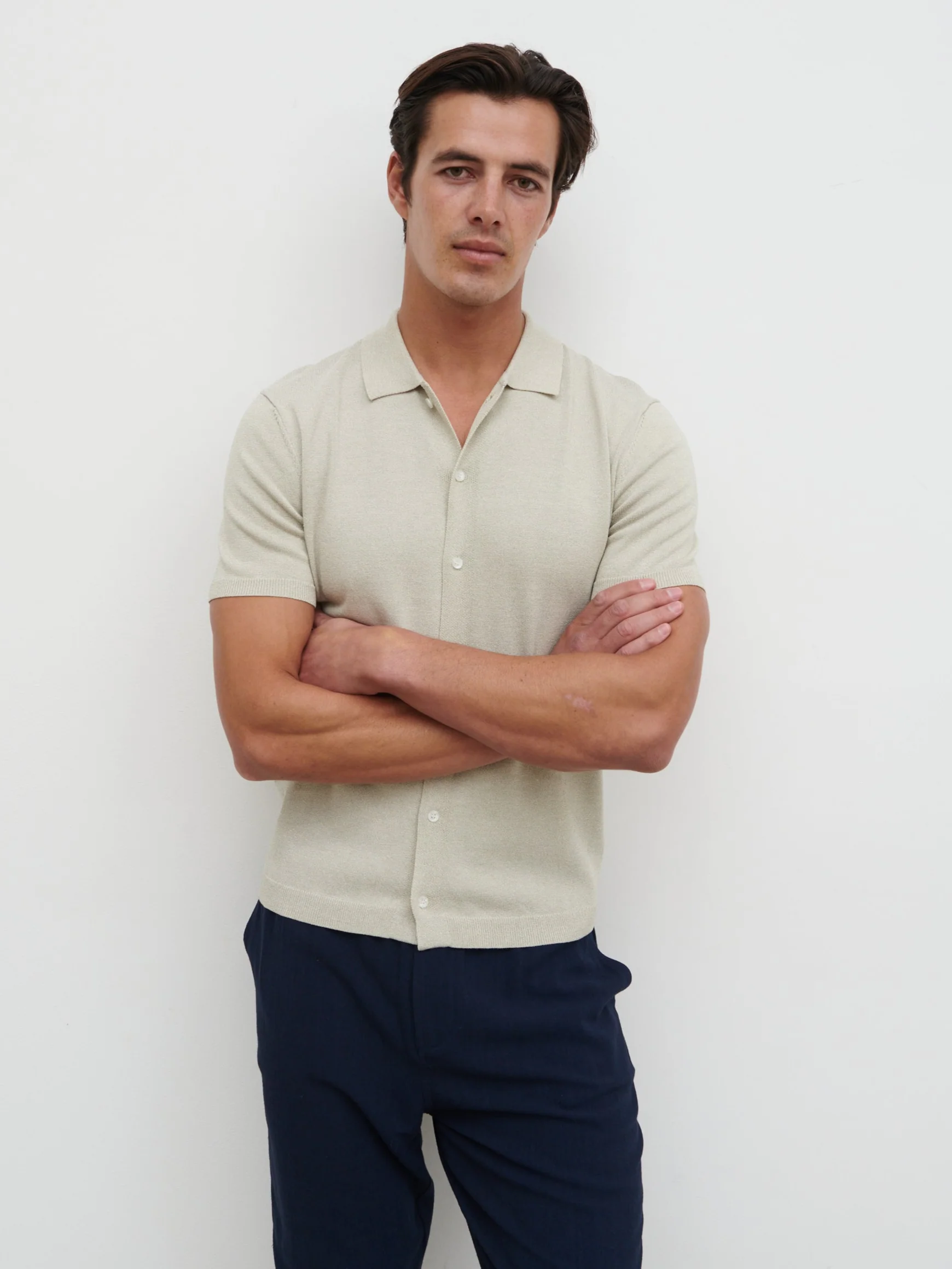 Angus Lightweight Button Down Knitted Shirt - Grey - Image 4