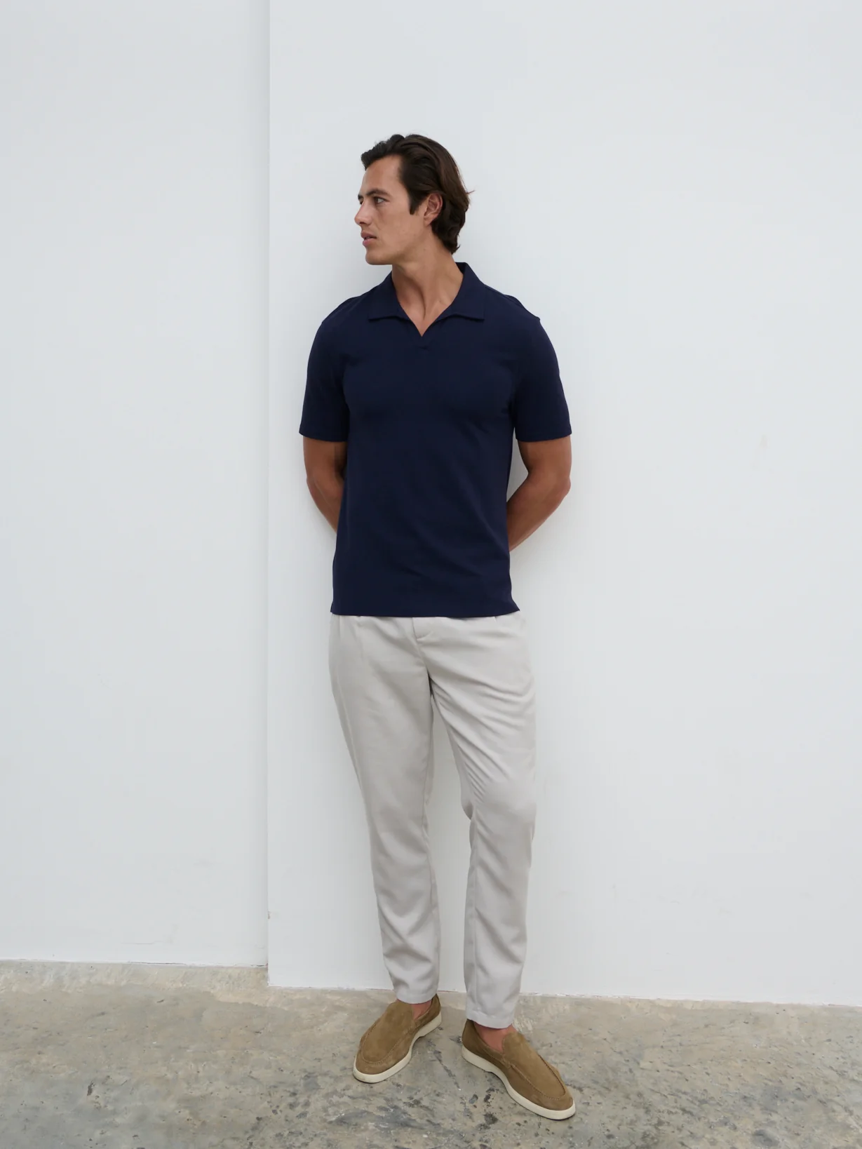 Archie Open Collar Jersey Polo - Slate Blue - Image 4