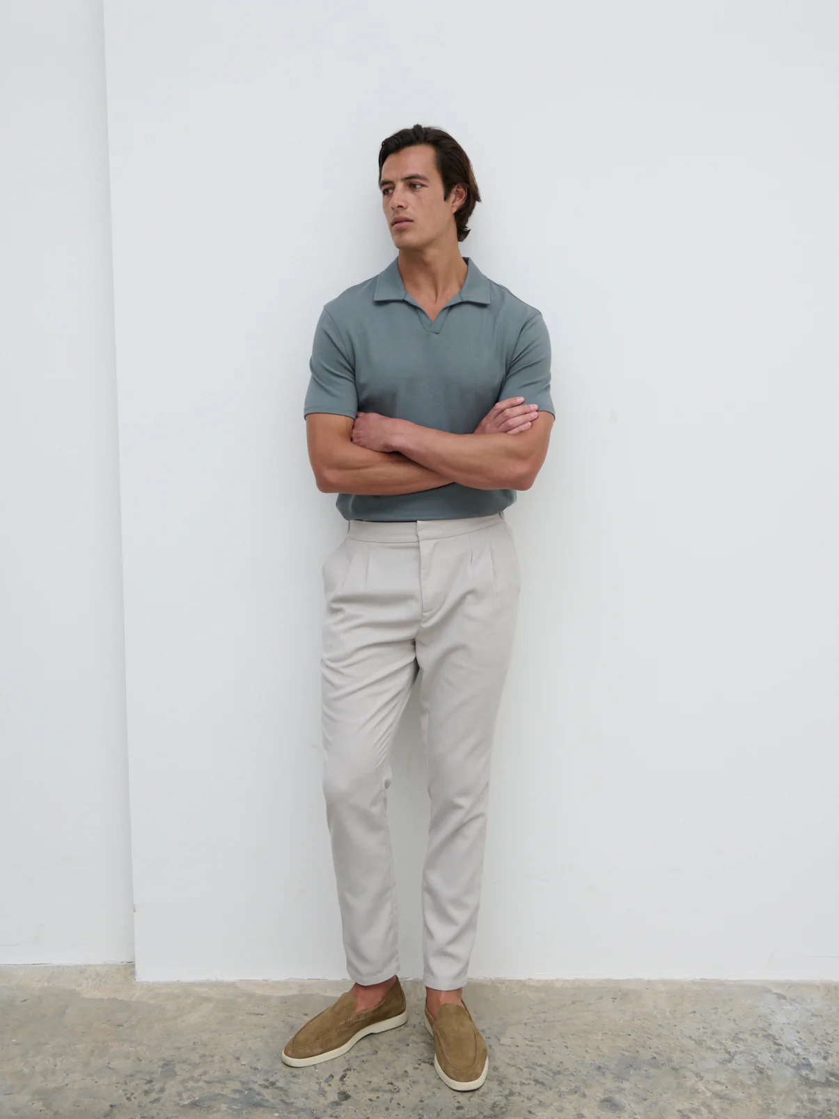 Archie Open Collar Jersey Polo - Slate Grey - Image 3