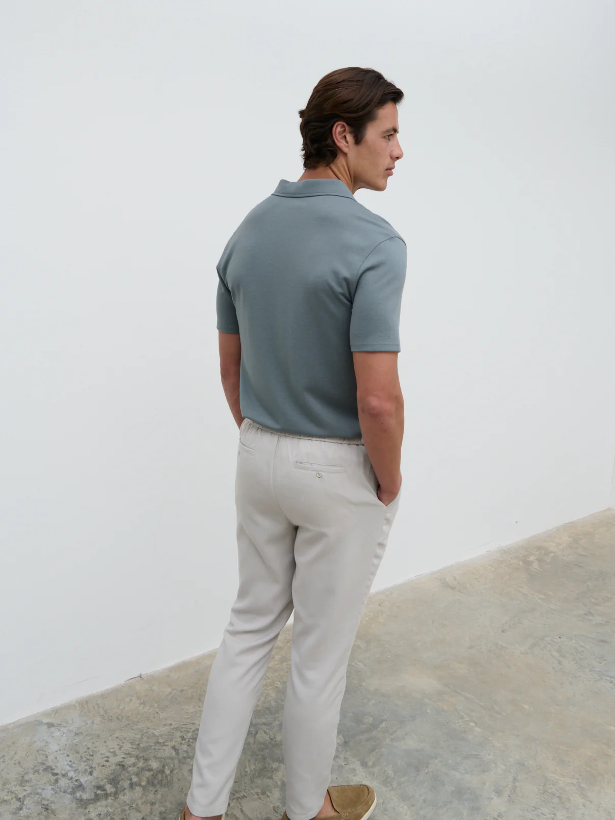 Archie Open Collar Jersey Polo - Slate Grey - Image 4