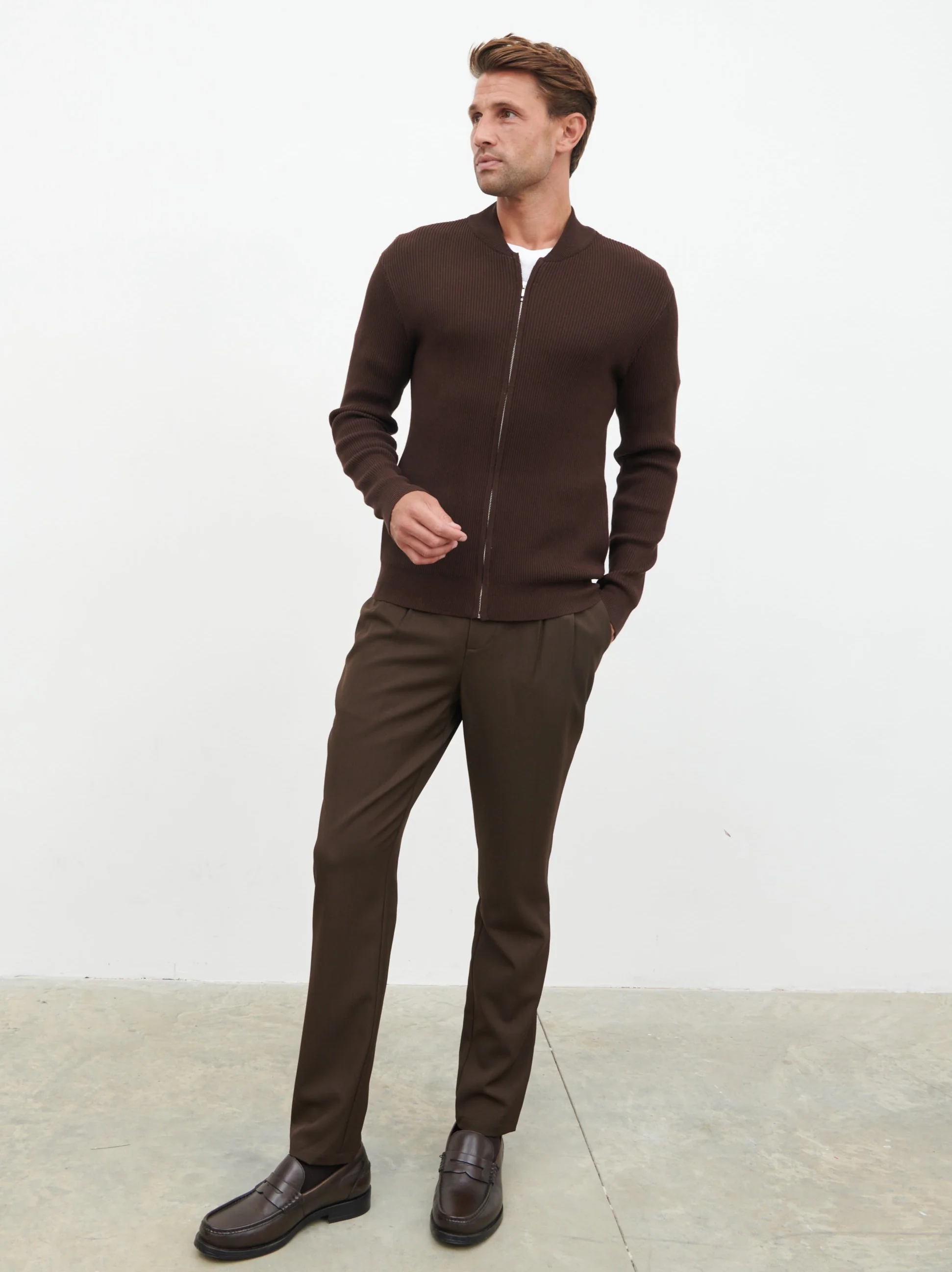 Atlas Knitted Bomber Jacket - Chocolate - Image 3