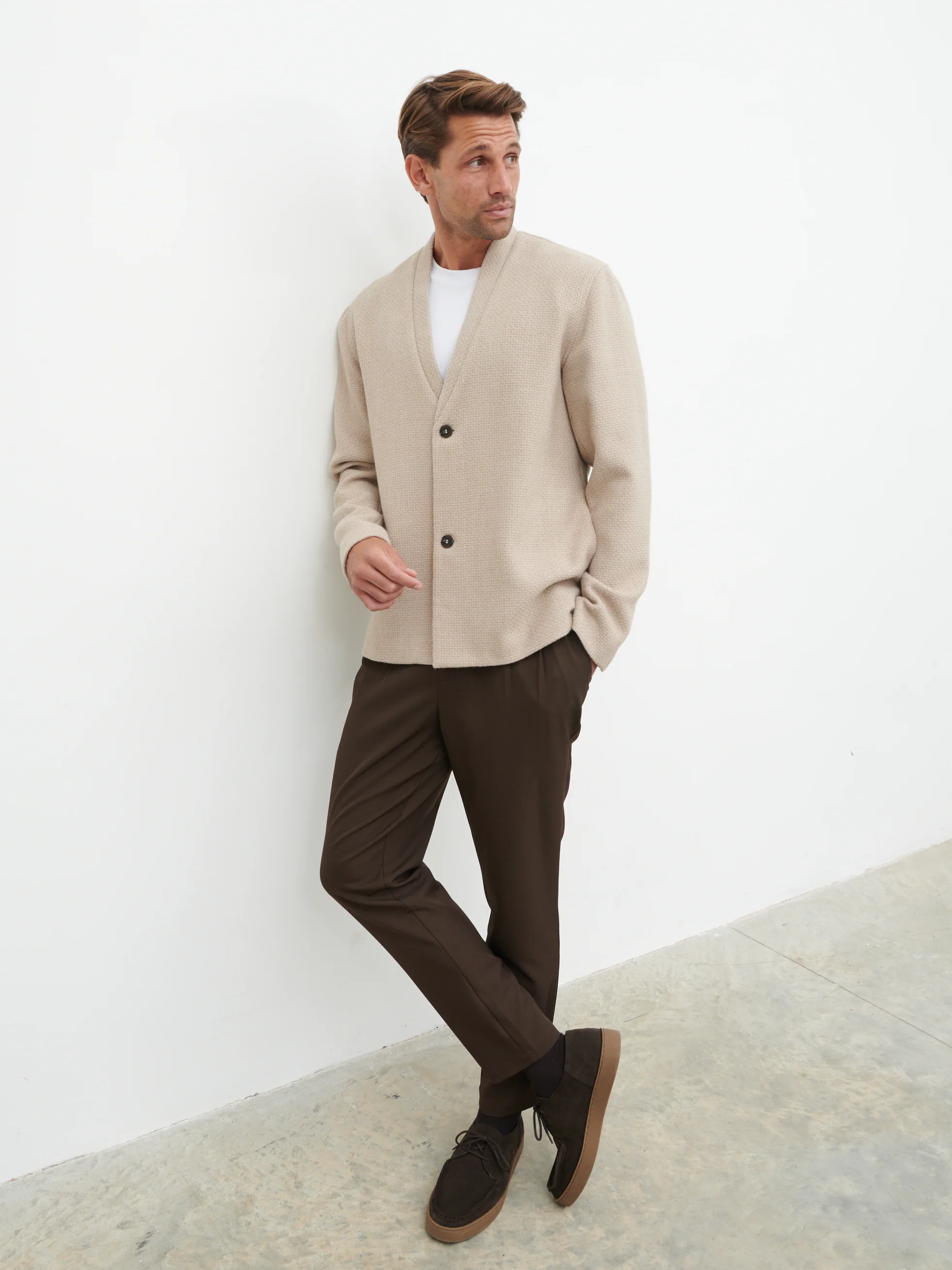 Bear Collarless Jacket - Beige - Image 3
