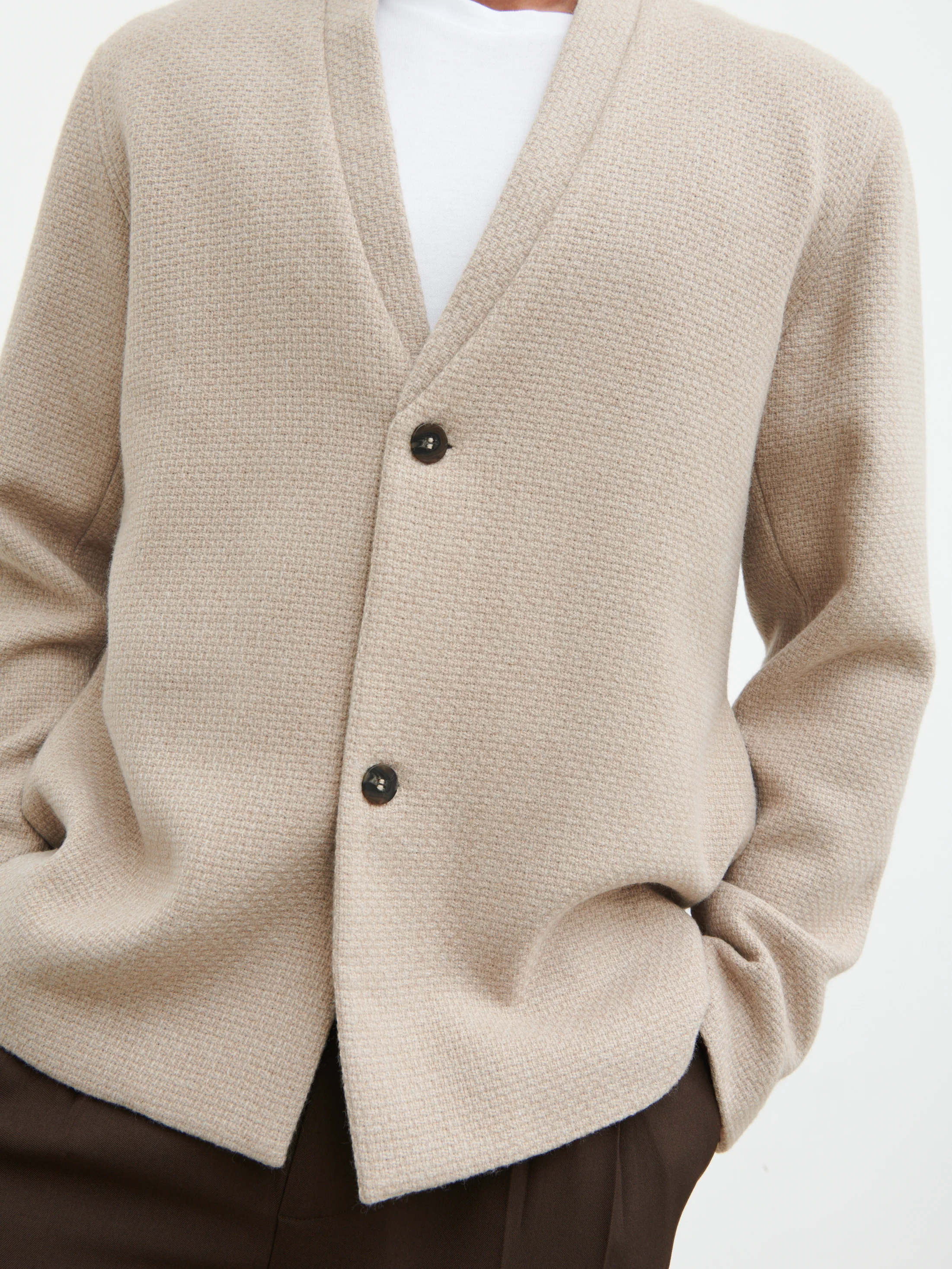 Bear Collarless Jacket - Beige - Image 4