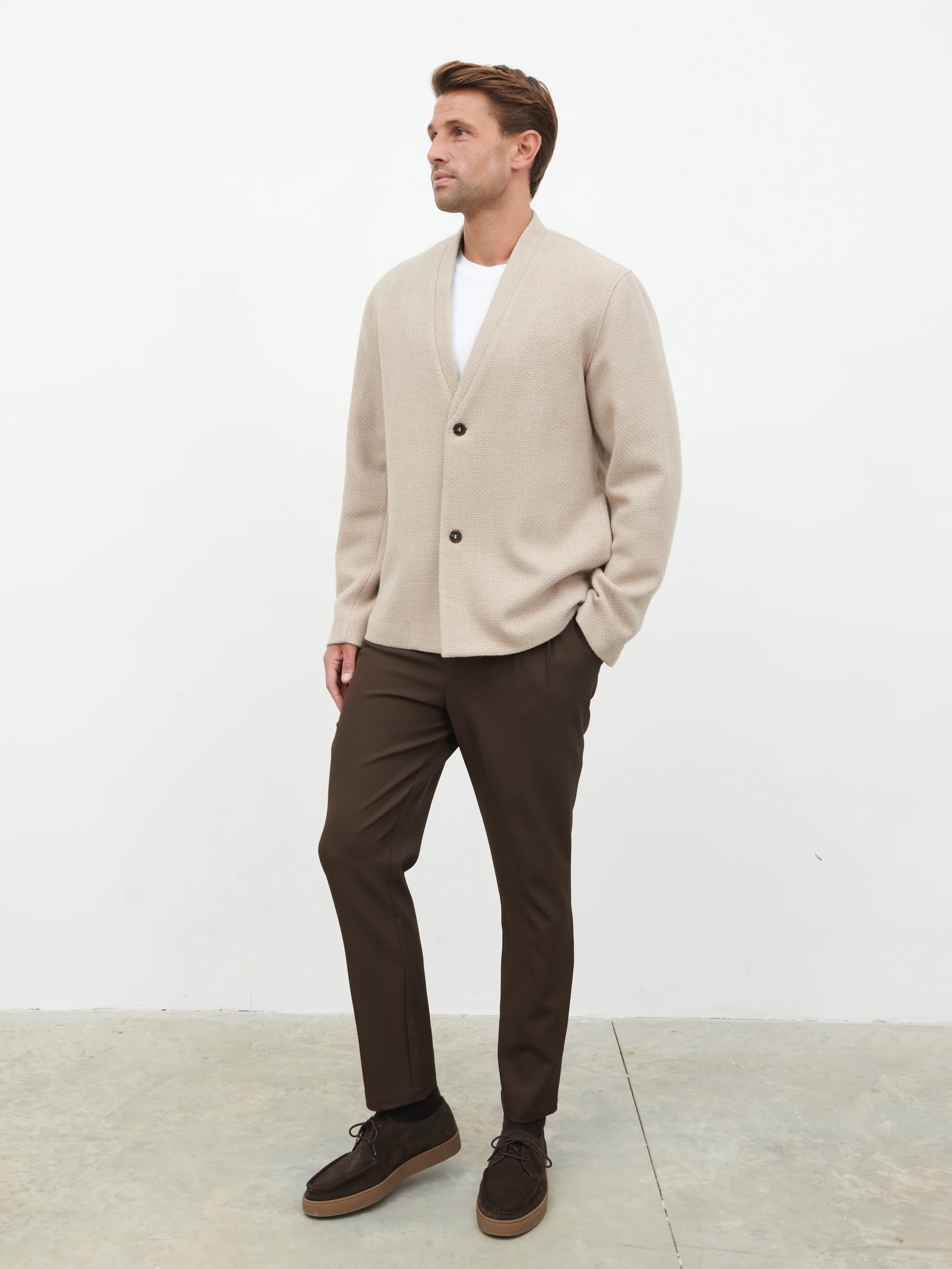 Bear Collarless Jacket - Beige - Image 5