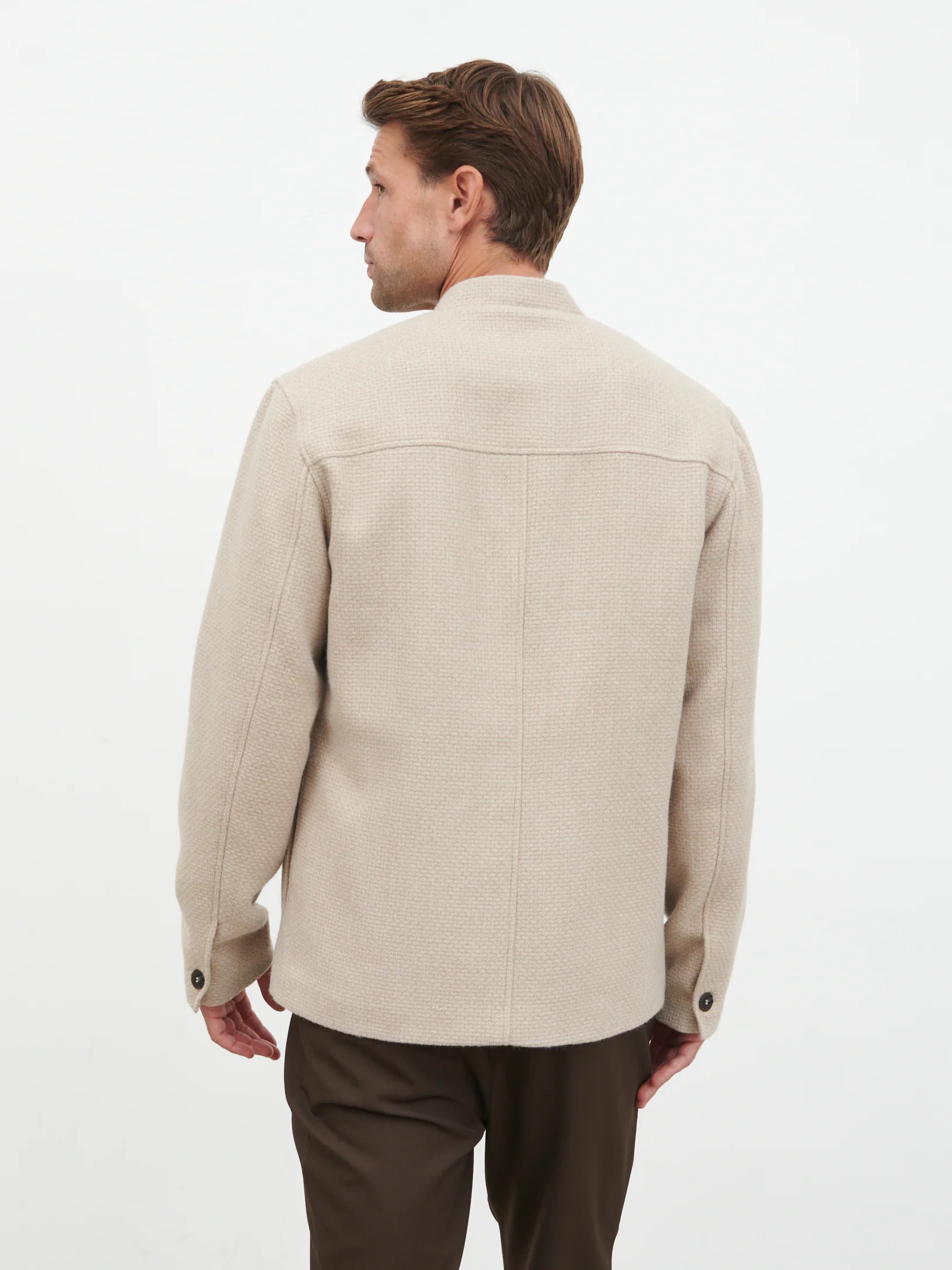 Bear Collarless Jacket - Beige - Image 7