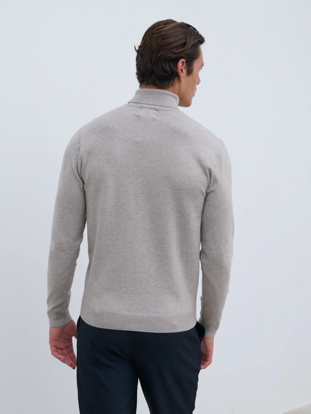 Bennett Light Knit Roll Neck Jumper - Light Taupe - Image 4