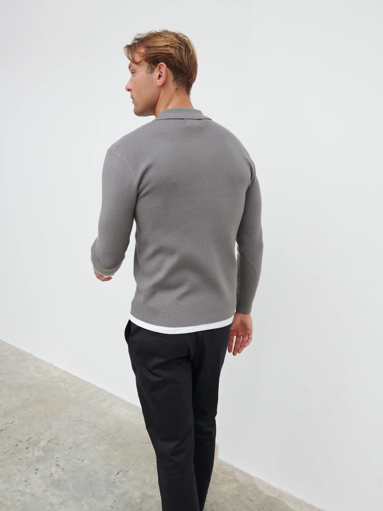 Blake Cuban Collar Knitted Polo - Charcoal - Image 3