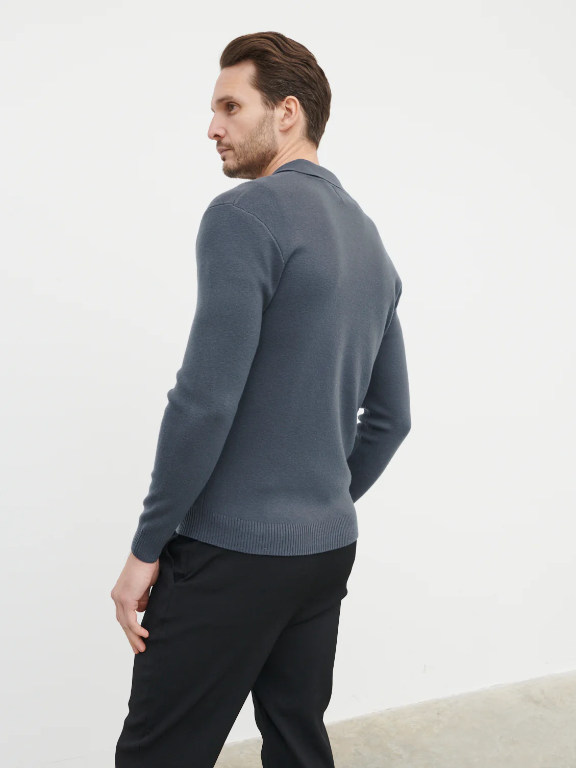 Blake Cuban Collar Knitted Polo - Steel Blue - Image 3
