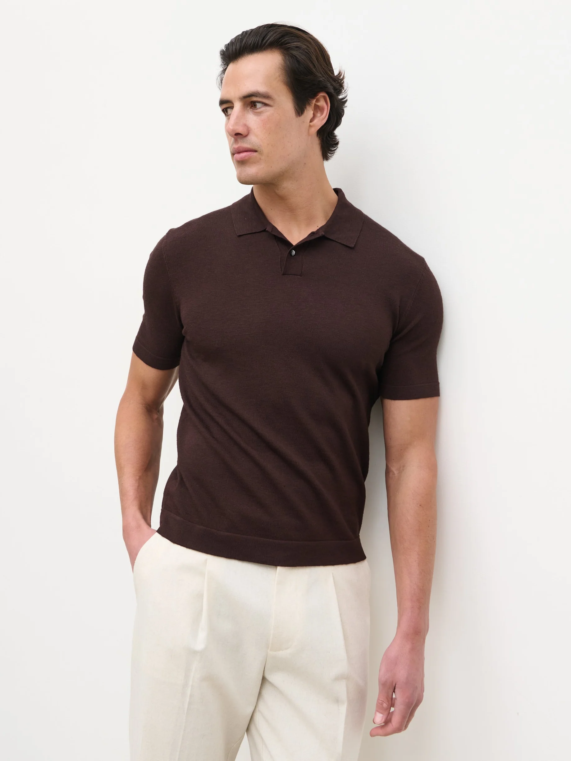 Brax Small Placket Knit Polo Top - Brown - Image 3