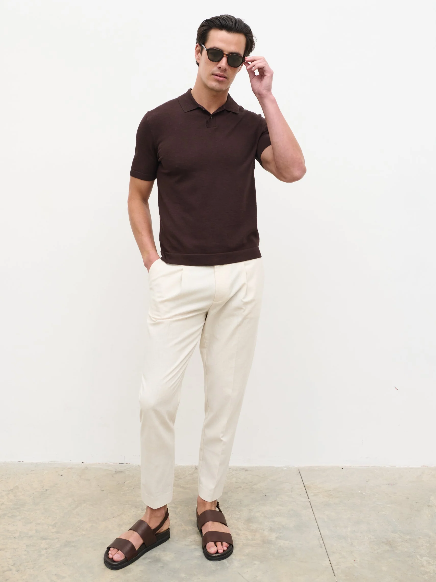 Brax Small Placket Knit Polo Top - Brown - Image 5