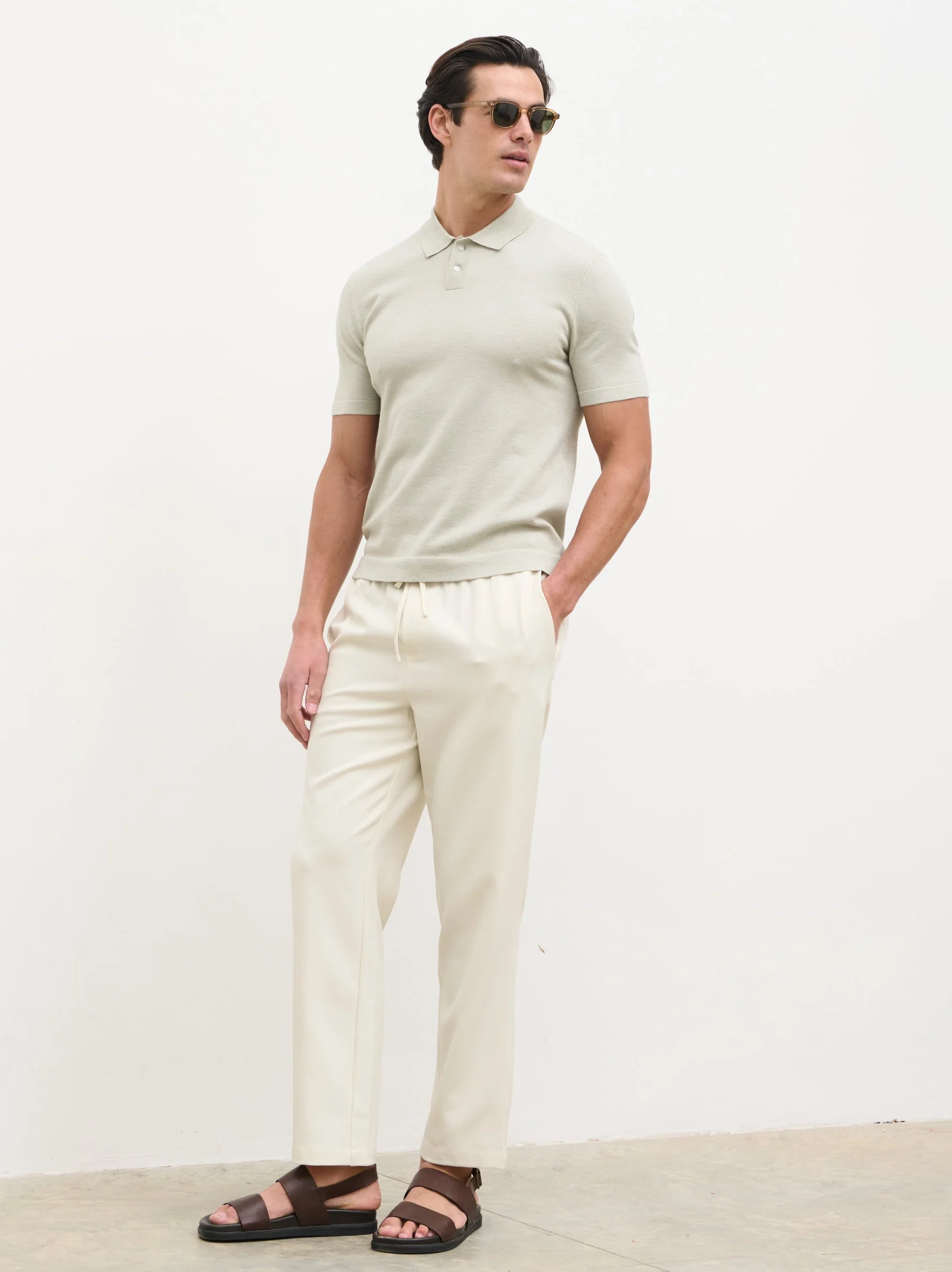 Brax Small Placket Knit Polo Top - Sage Green - Image 10