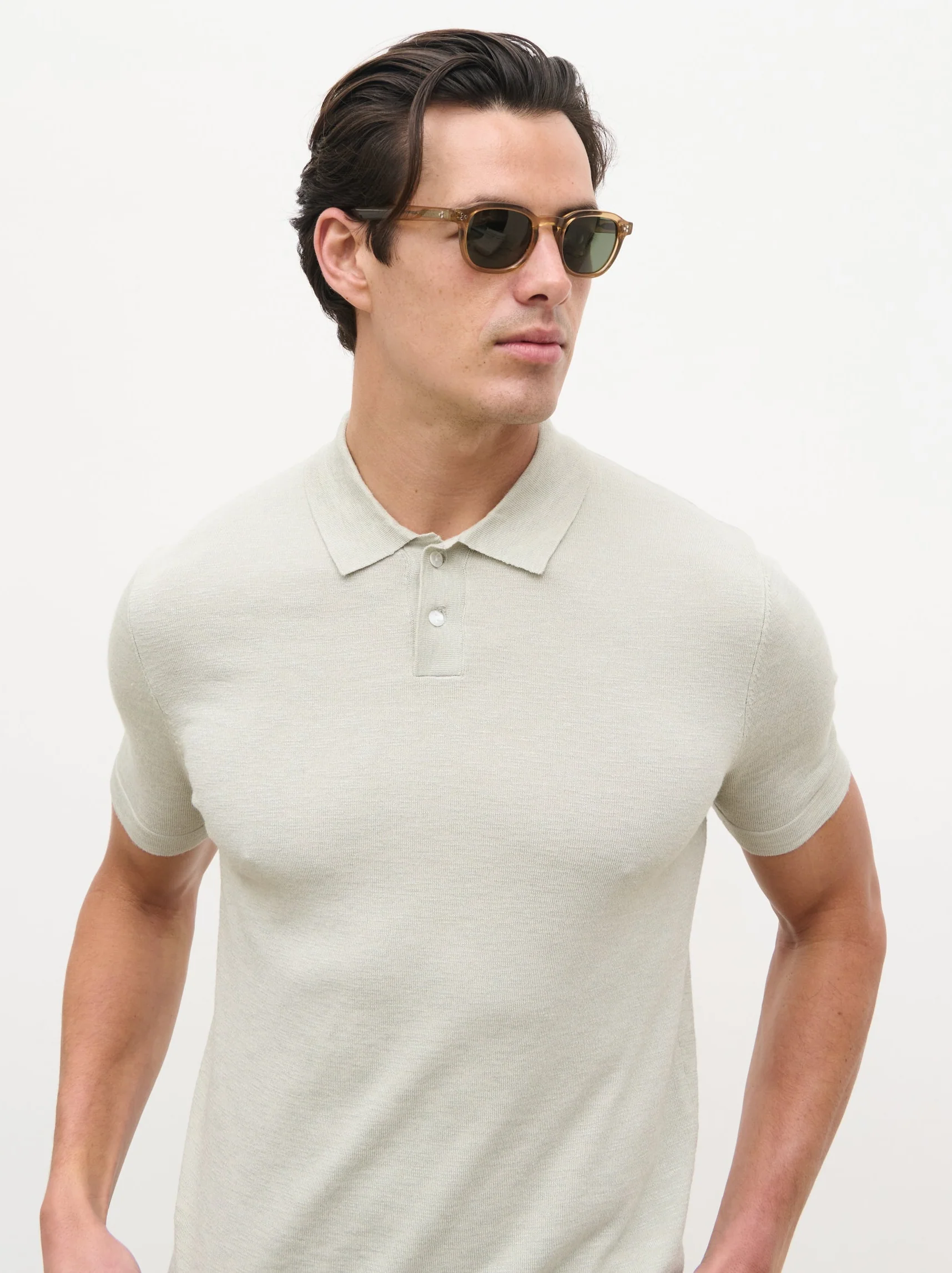 Brax Small Placket Knit Polo Top - Sage Green - Image 3