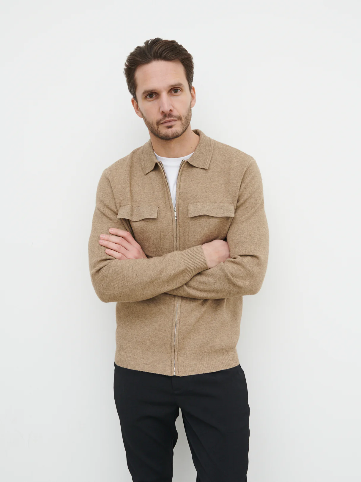 Brett Collared Knit Jacket - Beige Marl - Image 4