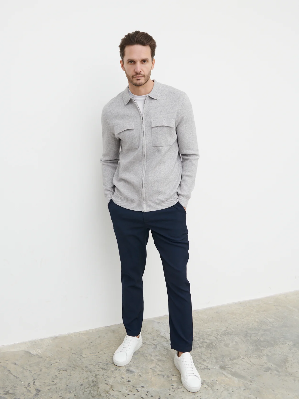 Brett Collared Knit Jacket - Grey Marl - Image 4