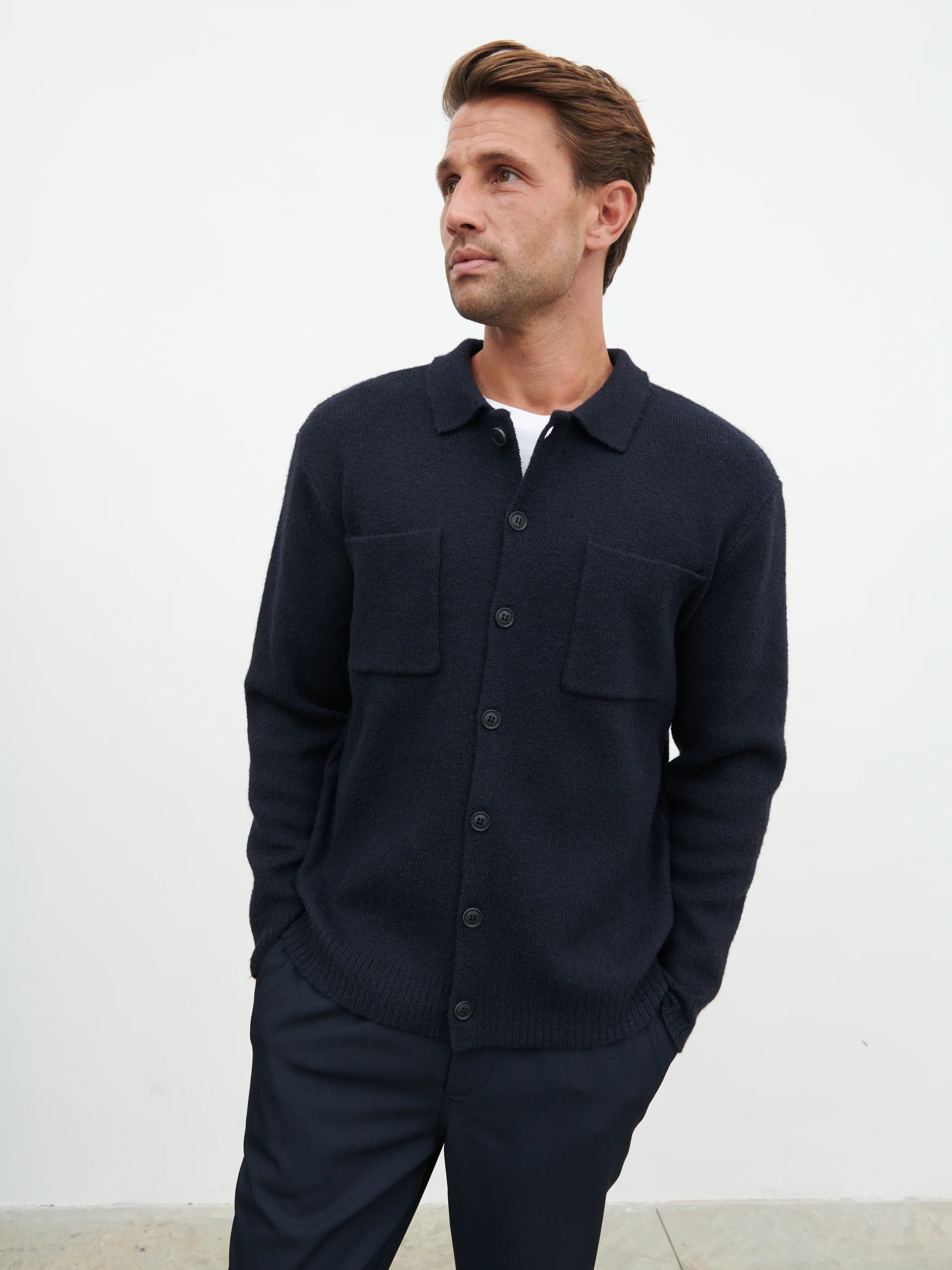Brooks Knitted Shirt - Navy - Image 4