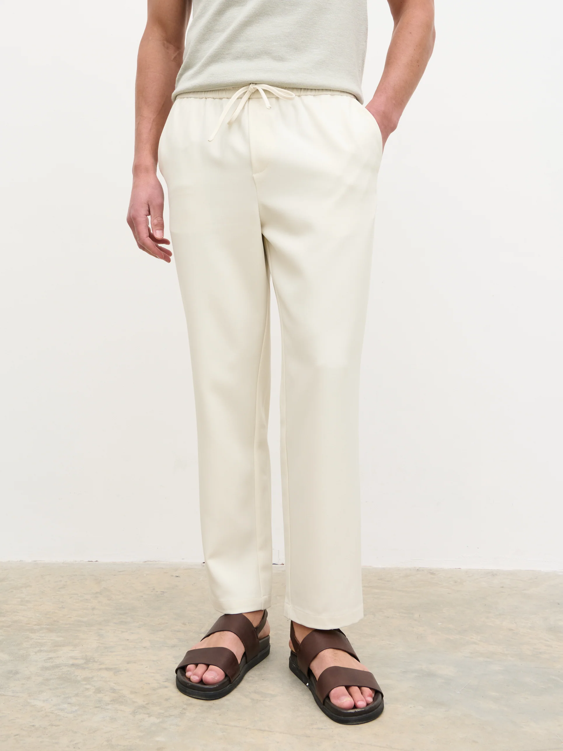 Bryce Straight Leg Drawstring Trousers - Light Stone - Image 2