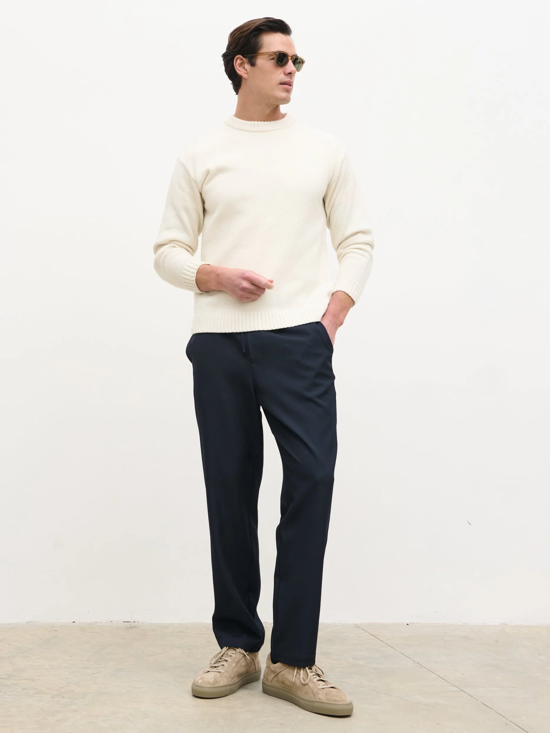 Bryce Straight Leg Drawstring Trousers - Navy - Image 7