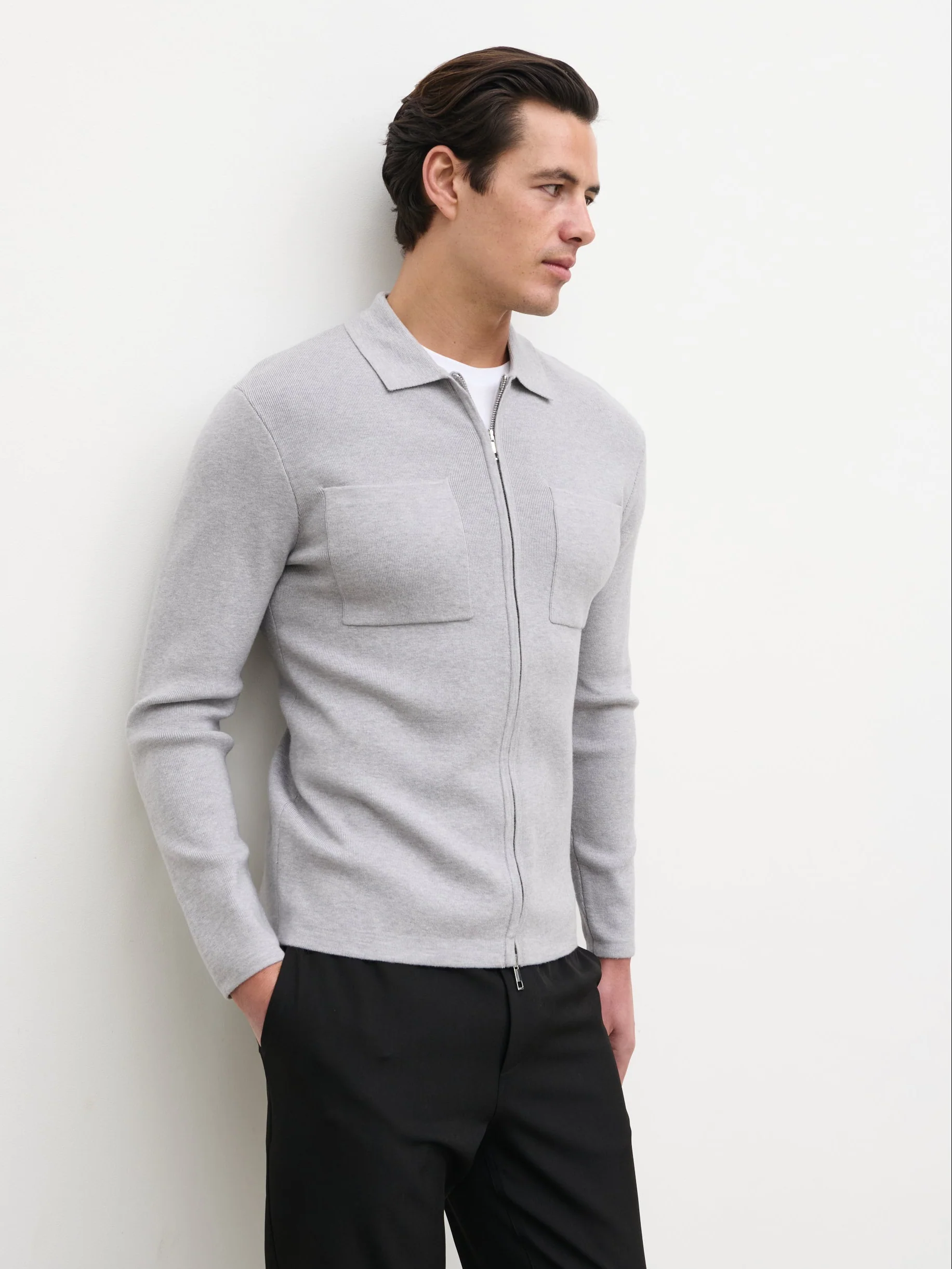 Cassius Zip Front Knit Jacket - Grey - Image 5