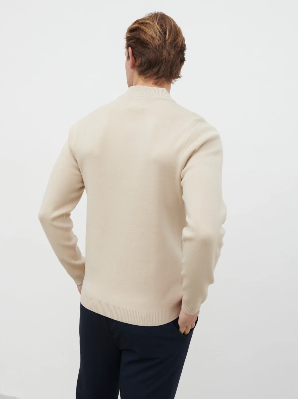 Cayden Funnel Neck Zip Knit Jacket - Stone - Image 6