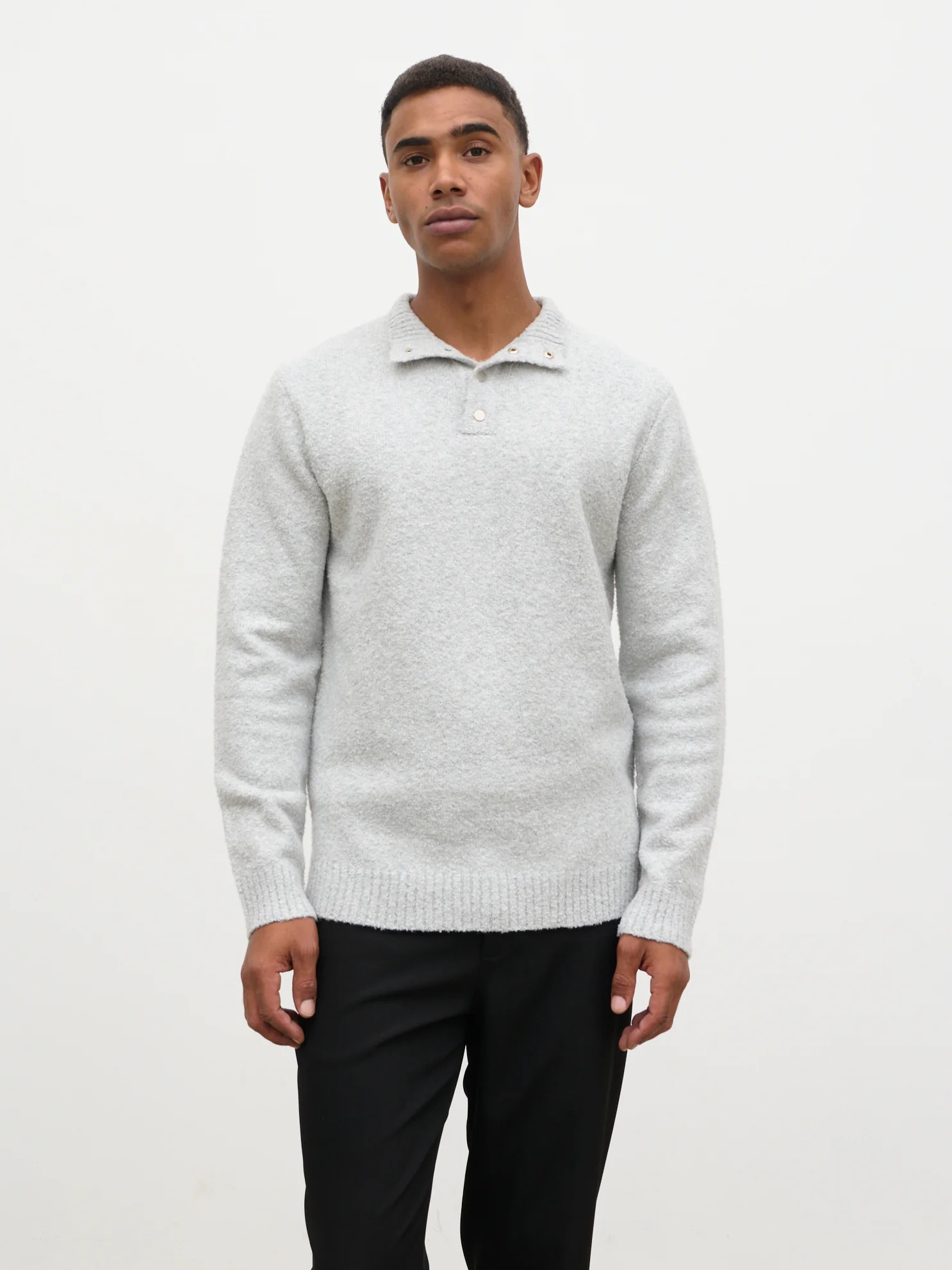 Chanun Boucle Knit Funnel Neck Jumper - Light Grey