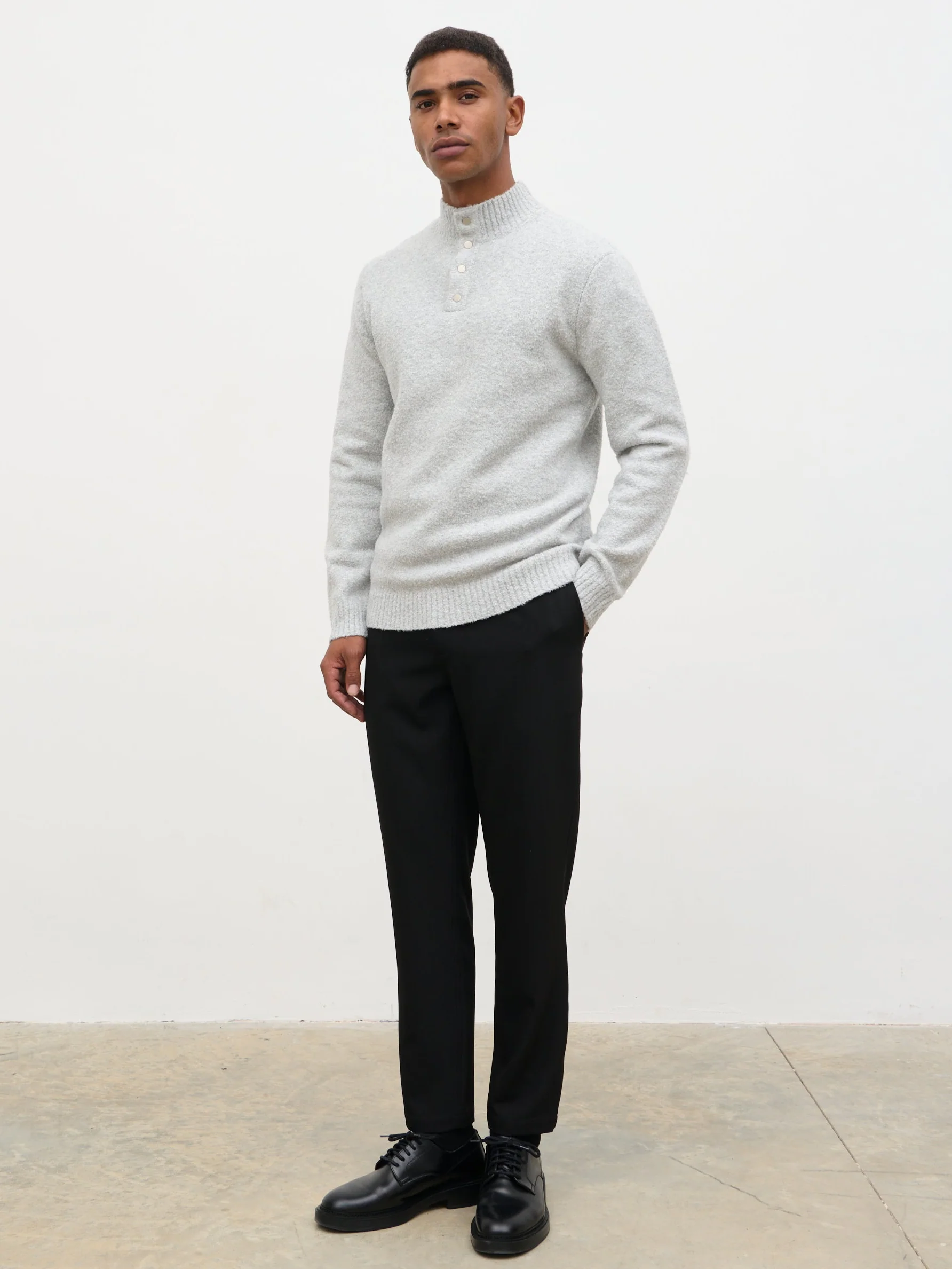 Chanun Boucle Knit Funnel Neck Jumper - Light Grey - Image 2