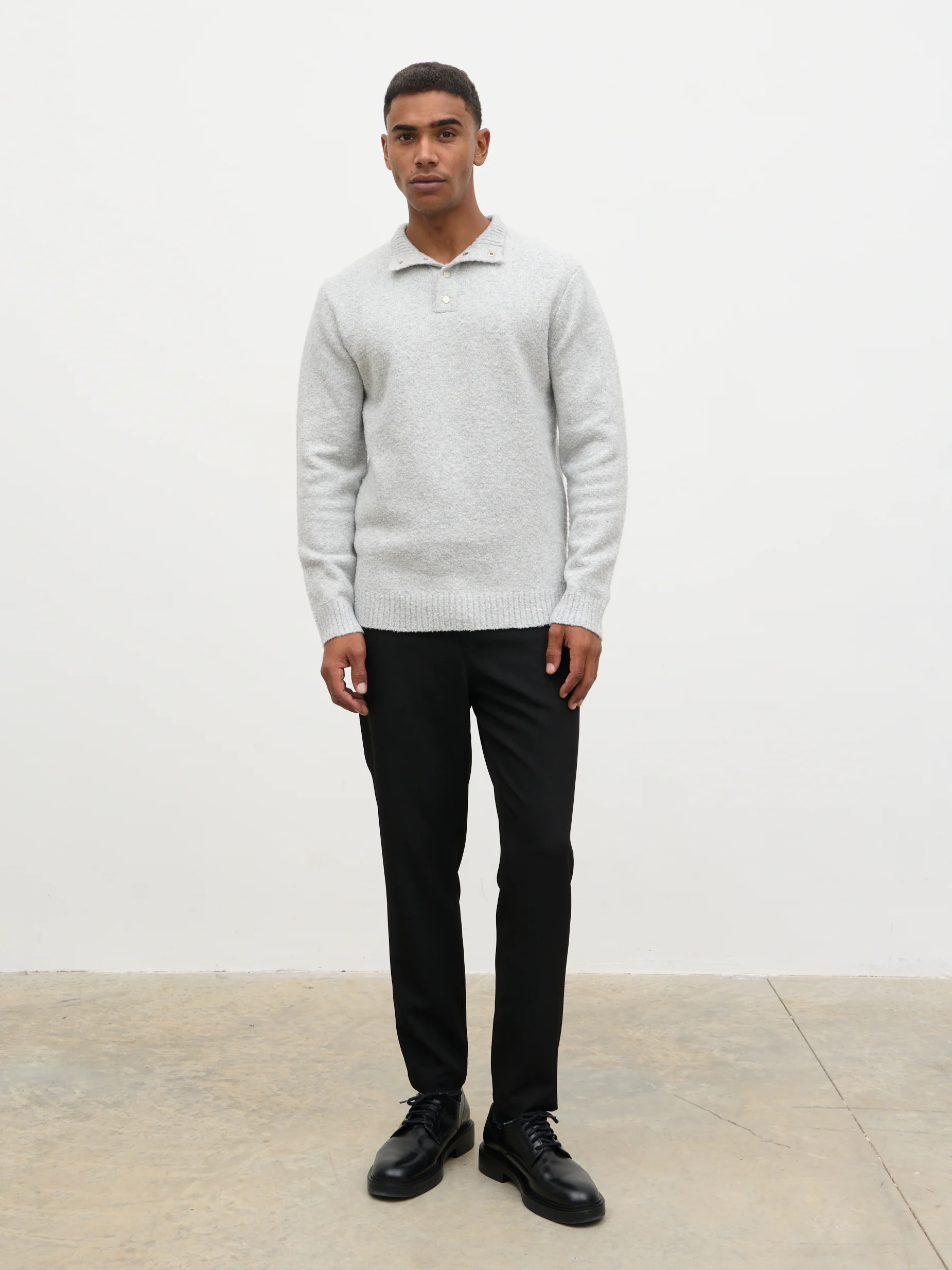 Chanun Boucle Knit Funnel Neck Jumper - Light Grey - Image 8