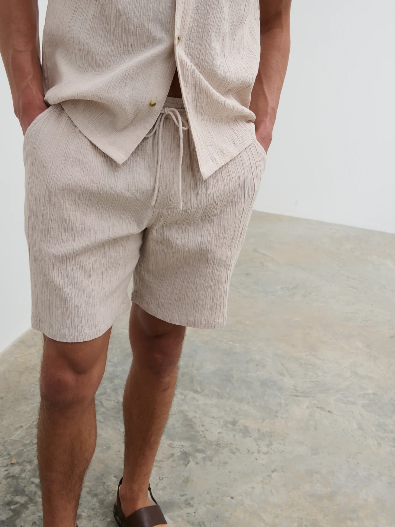 Charlie Drawstring Shorts - Stone - Image 4