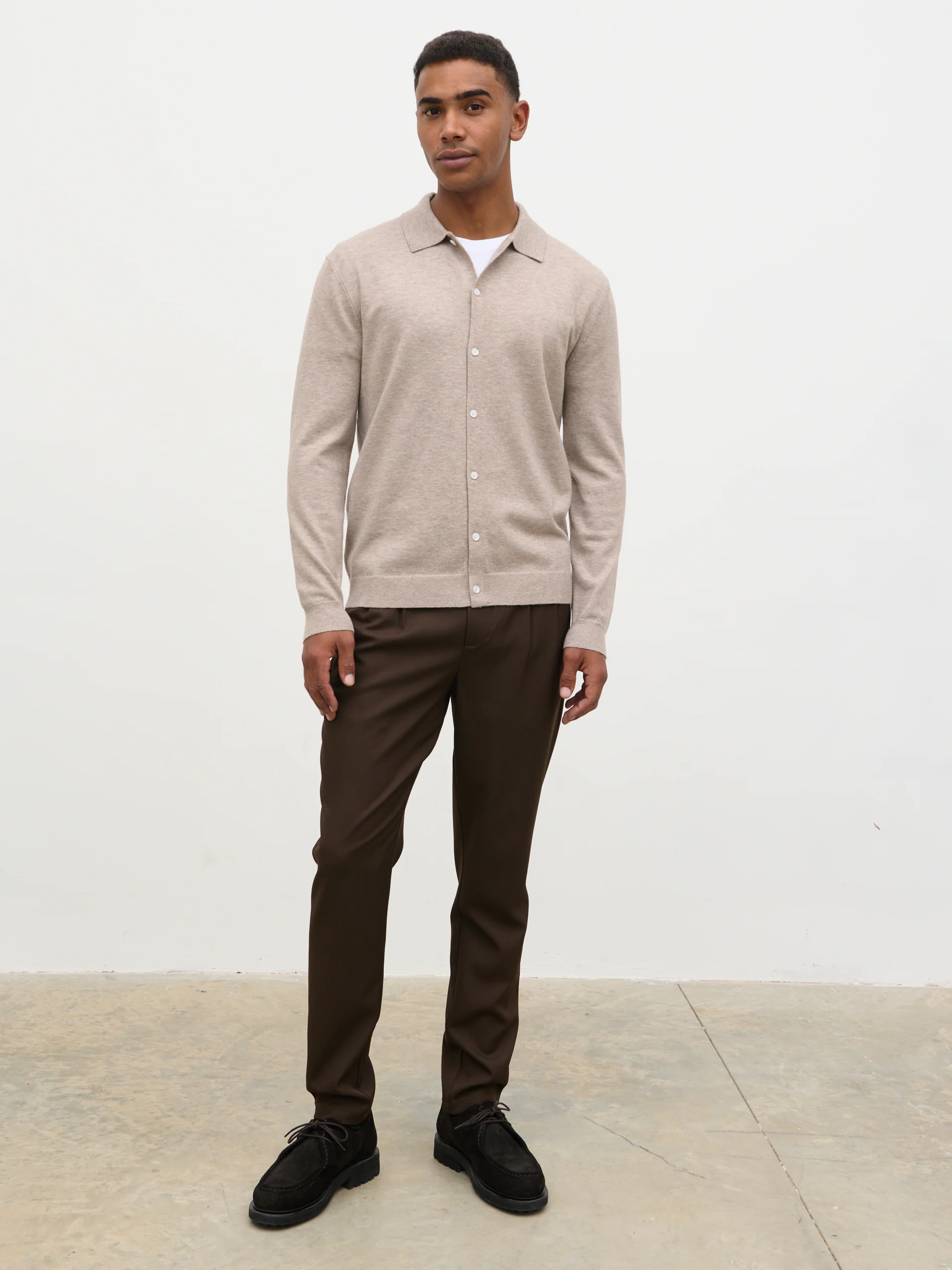 Chase Soft Marl Knit Shirt - Dark Taupe