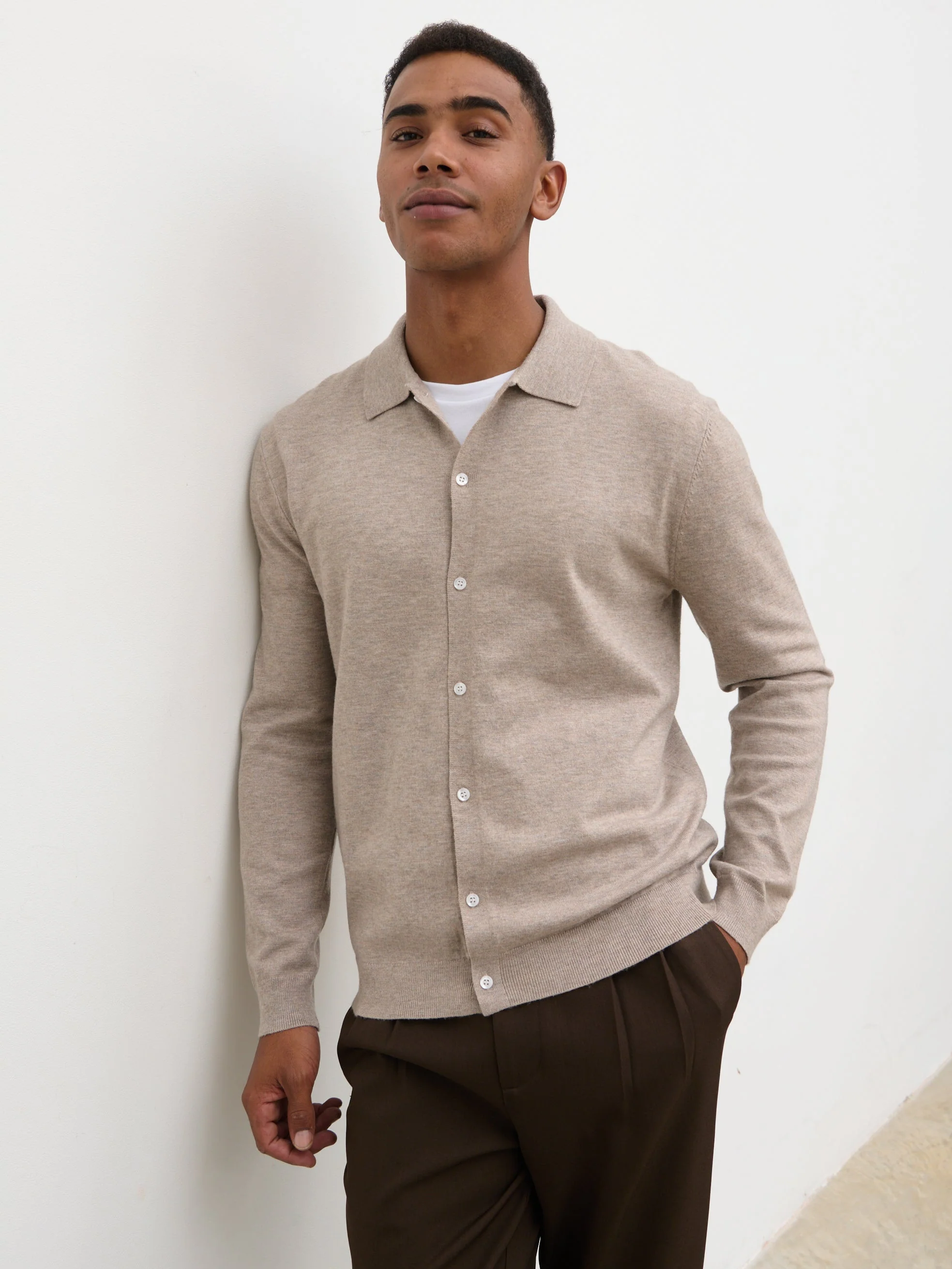 Chase Soft Marl Knit Shirt - Dark Taupe - Image 2