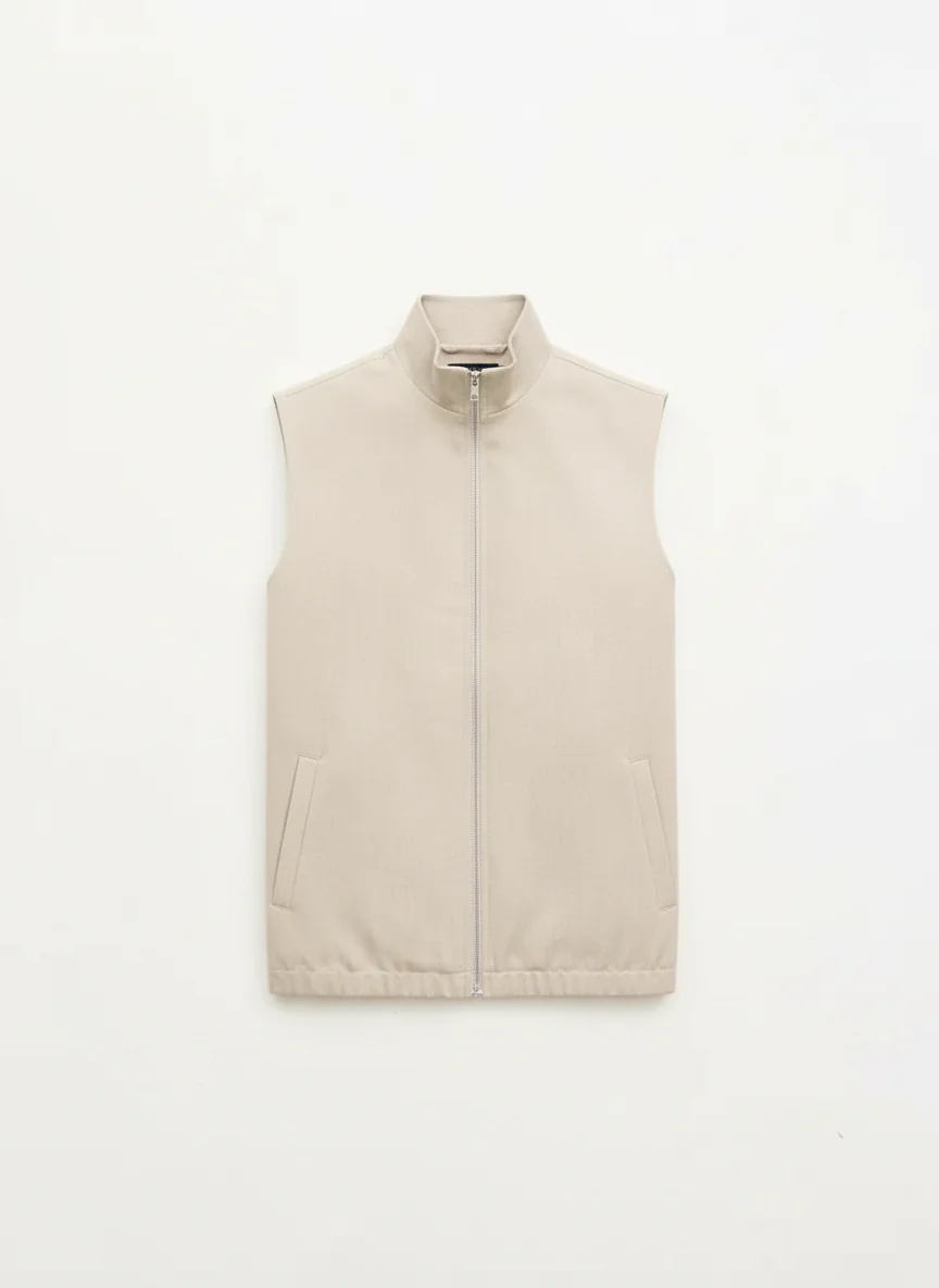 Clarke Double Zipper Gilet - Beige