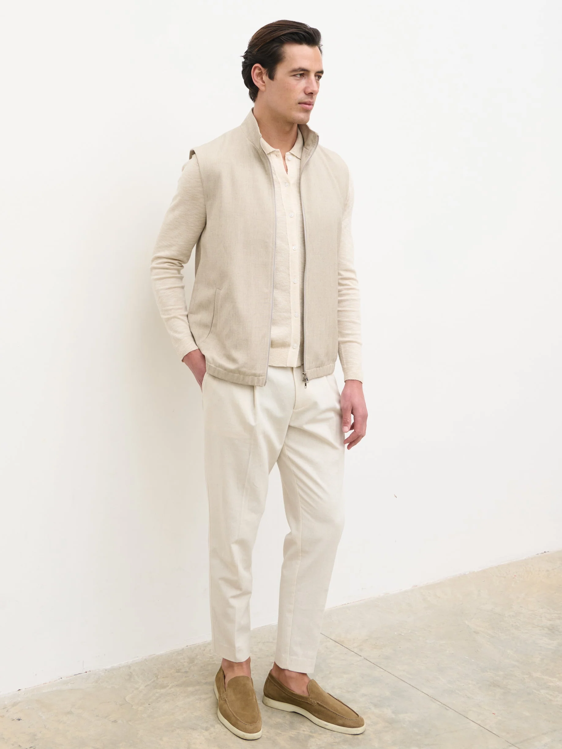 Clarke Double Zipper Gilet - Beige - Image 2