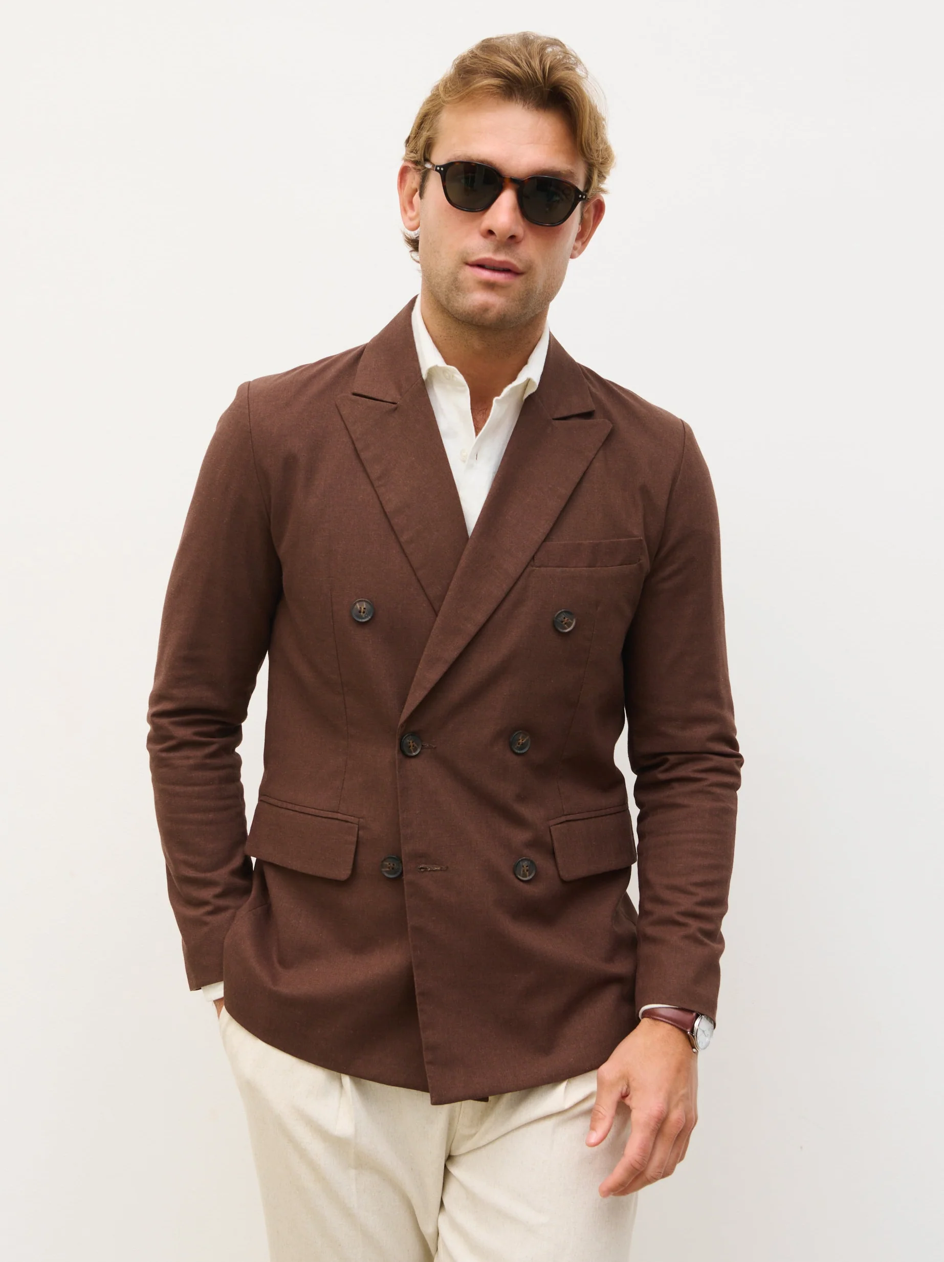 Dante Lightweight Linen Blazer - Chocolate Brown