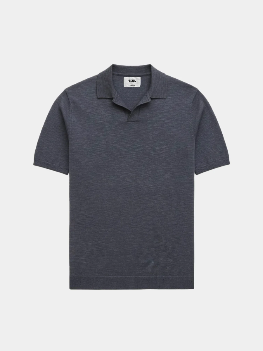 Drayo Open Work Knit Polo - Blue