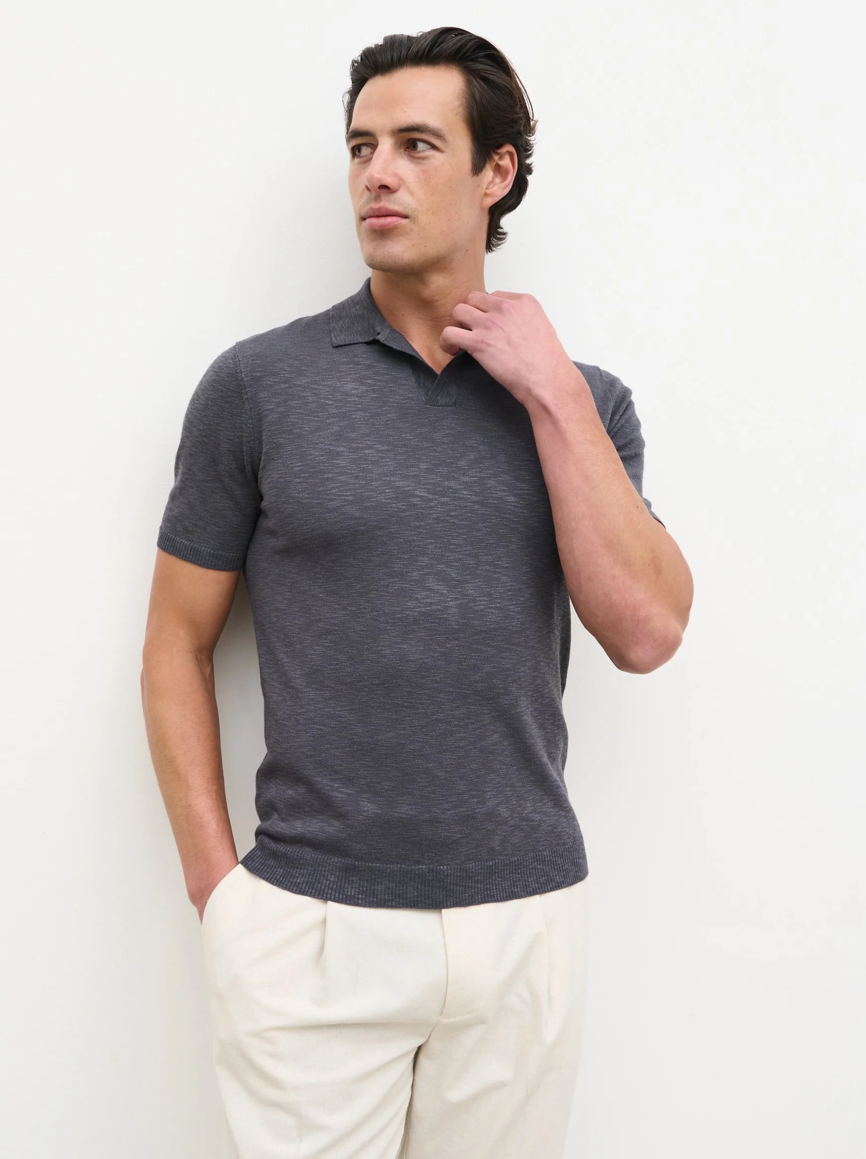 Drayo Open Work Knit Polo - Blue - Image 2