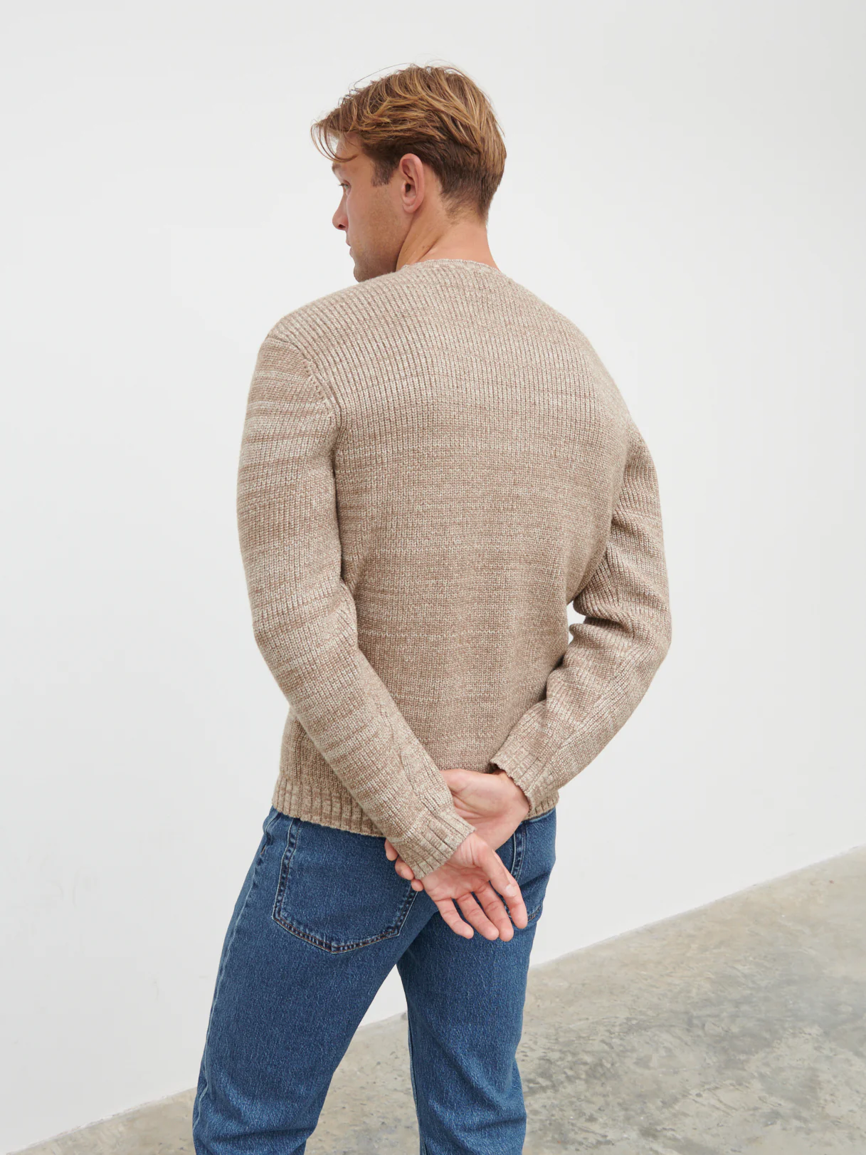 Dylan Crew Neck Knit Jumper - Mushroom Marl - Image 3