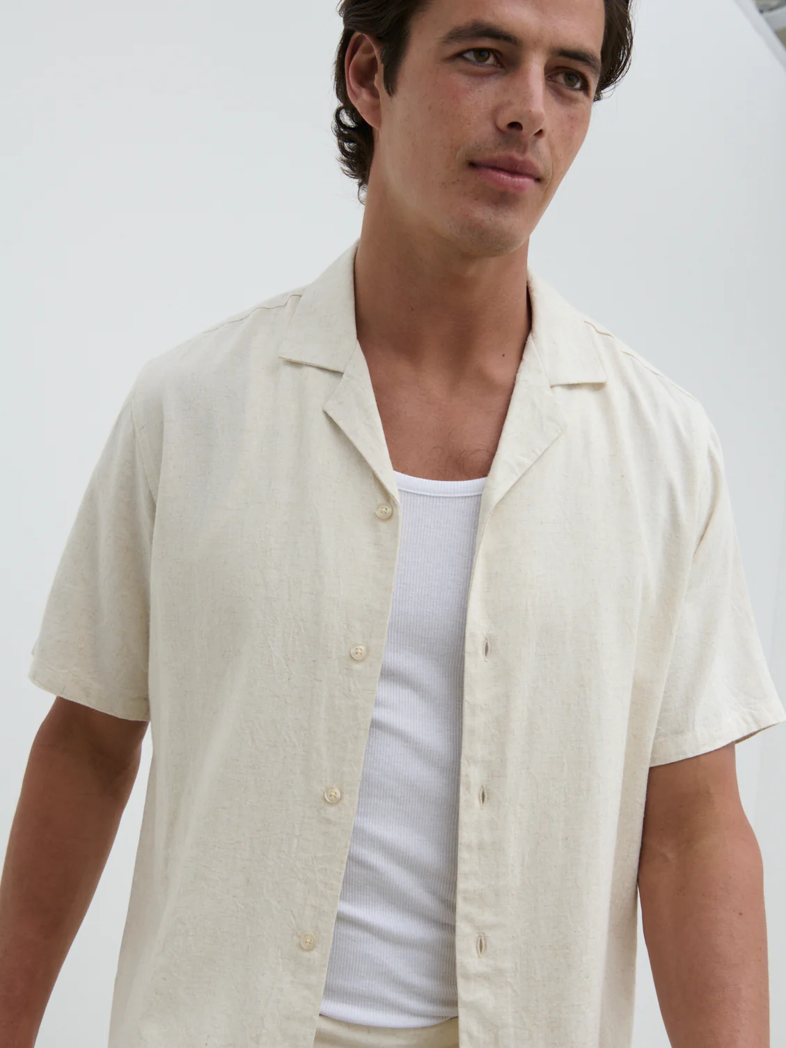 Elijah Short Sleeve Linen Shirt - Oatmeal - Image 3