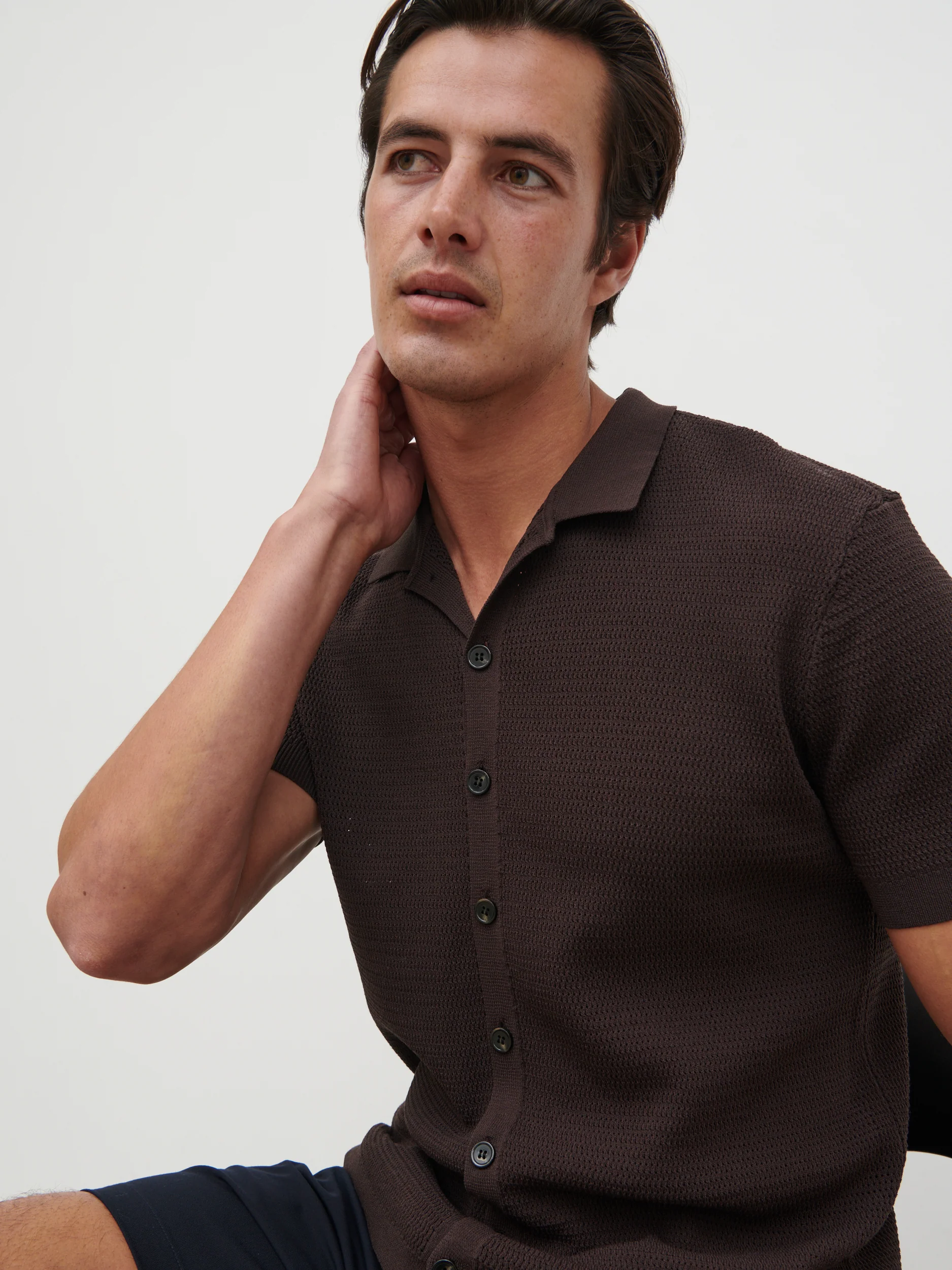 Elliot Knit Shirt - Chocolate Brown - Image 3