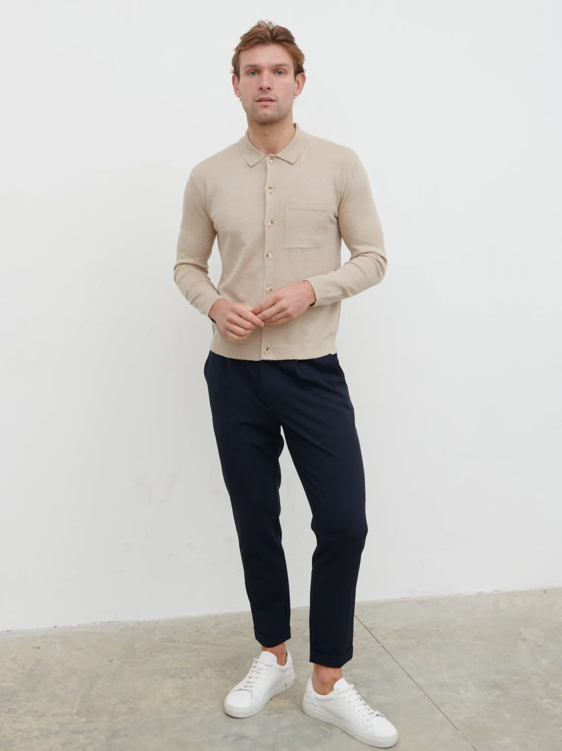 Ellis Long Sleeve Knit Shirt - Stone - Image 3