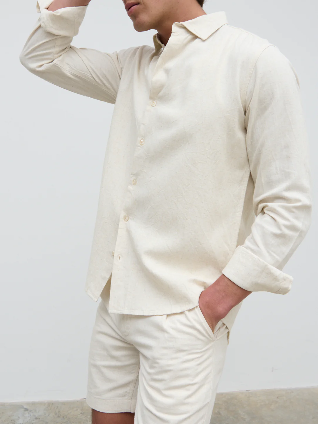 Enzo Long Sleeve Linen Shirt - Oatmeal - Image 3