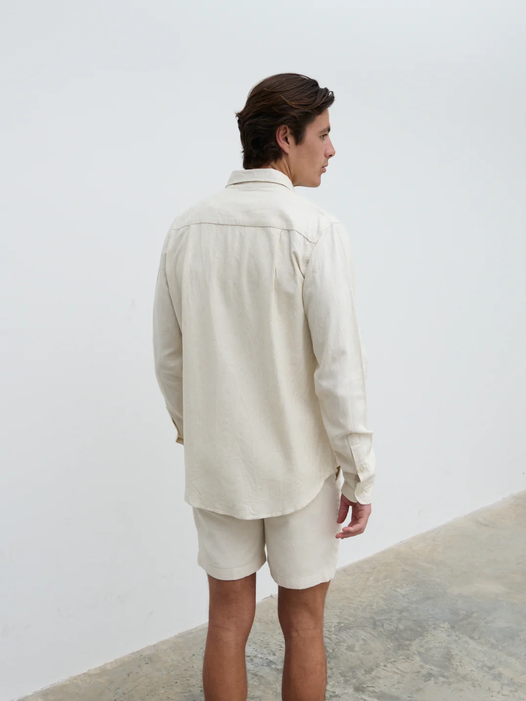 Enzo Long Sleeve Linen Shirt - Oatmeal - Image 4