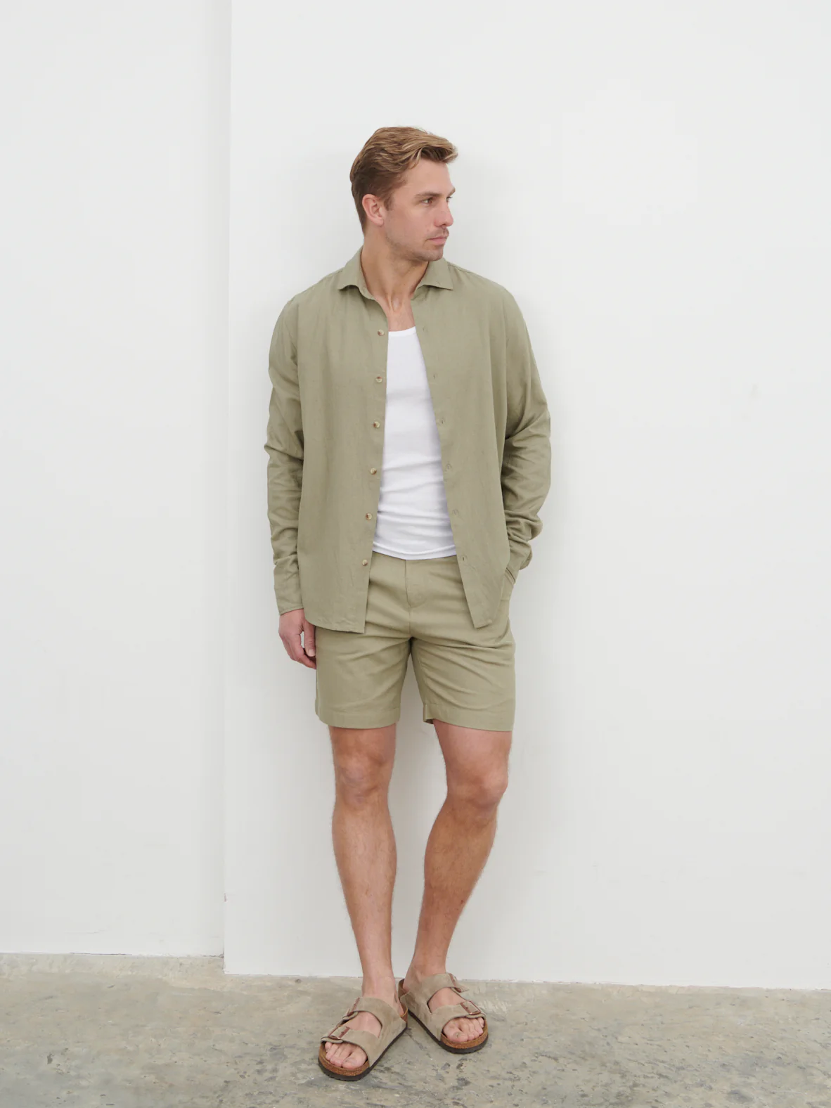 Enzo Long Sleeve Linen Shirt - Olive