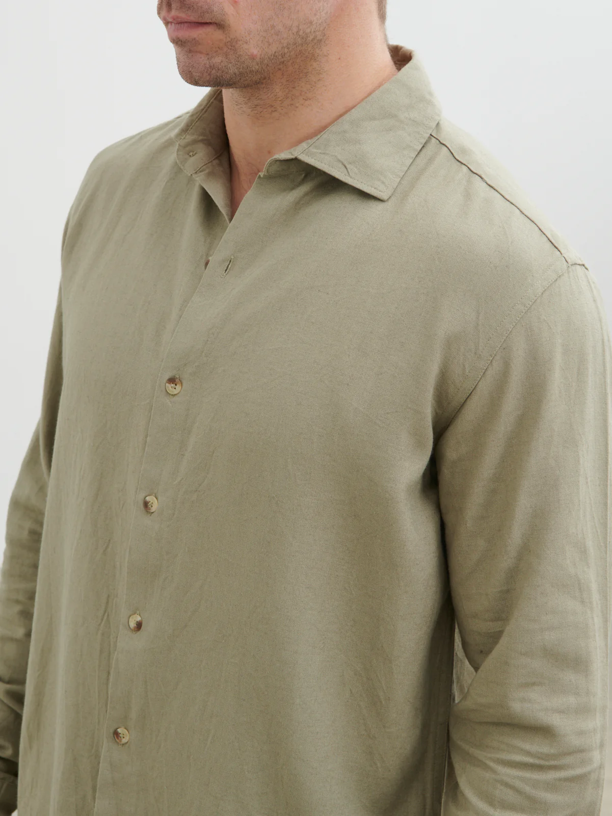 Enzo Long Sleeve Linen Shirt - Olive - Image 2