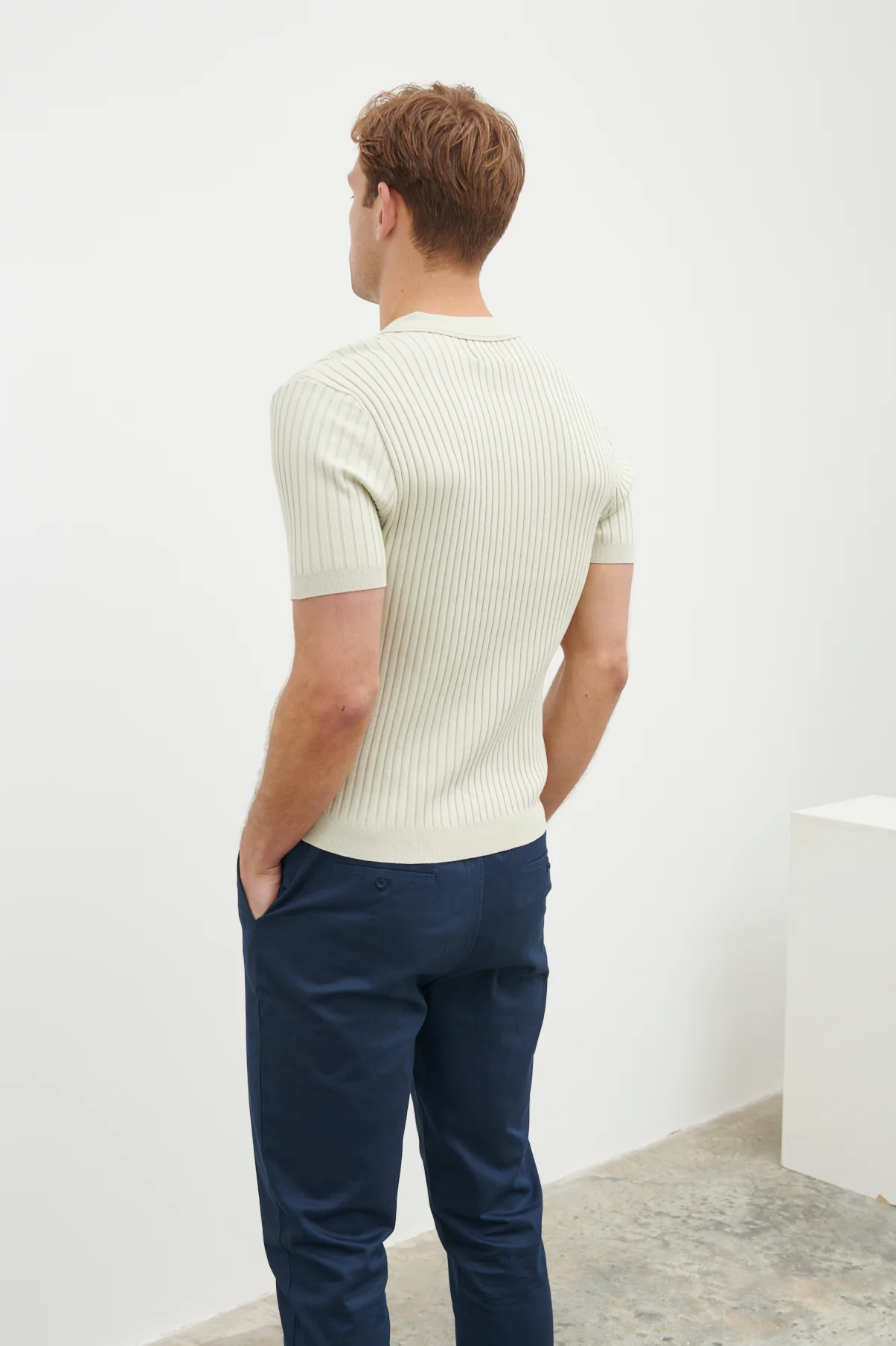 Ethan Ribbed Knitted Polo Top - Earl Grey - Image 3