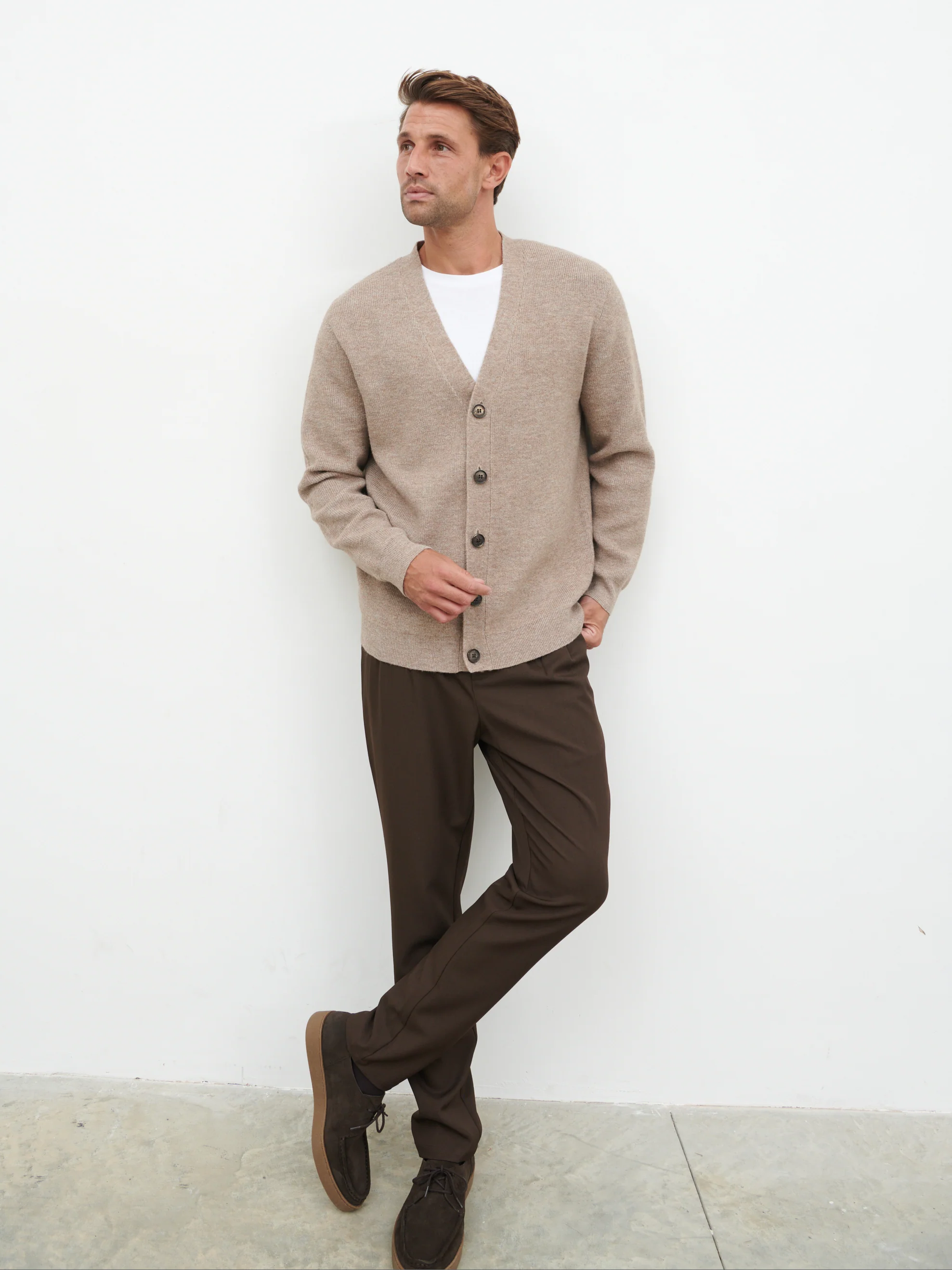 Frederick Button Down Cardigan - Light Brown Marl - Image 4